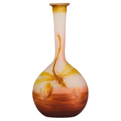 Early 20th Century French Cameo Glass "Dragonfly Banjo Vase" by Emile Gallé
