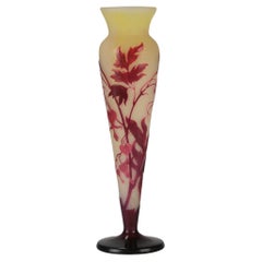 Early 20th Century French Cameo Glass Vase "Slender Floral Vase" by Emile Galle