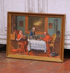 Early 20th Century French Cardinal Genre Interior Painting Signed R. Fricheville