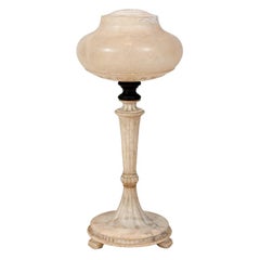 Early 20th Century French Carved Alabaster Table Lamp and Shade