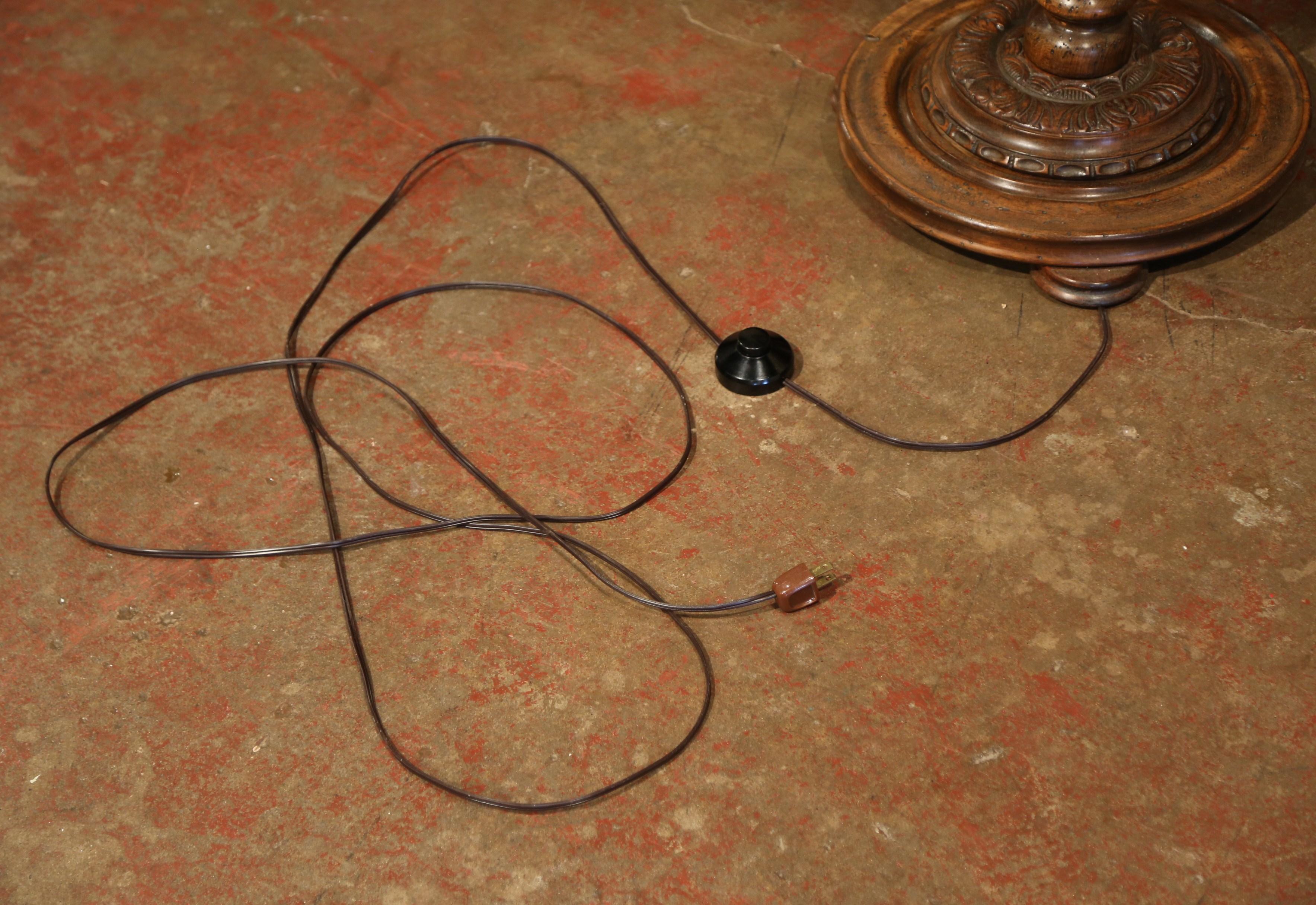 Early 20th Century French Carved and Barley Twist Floor Lamp with Attached Table 1