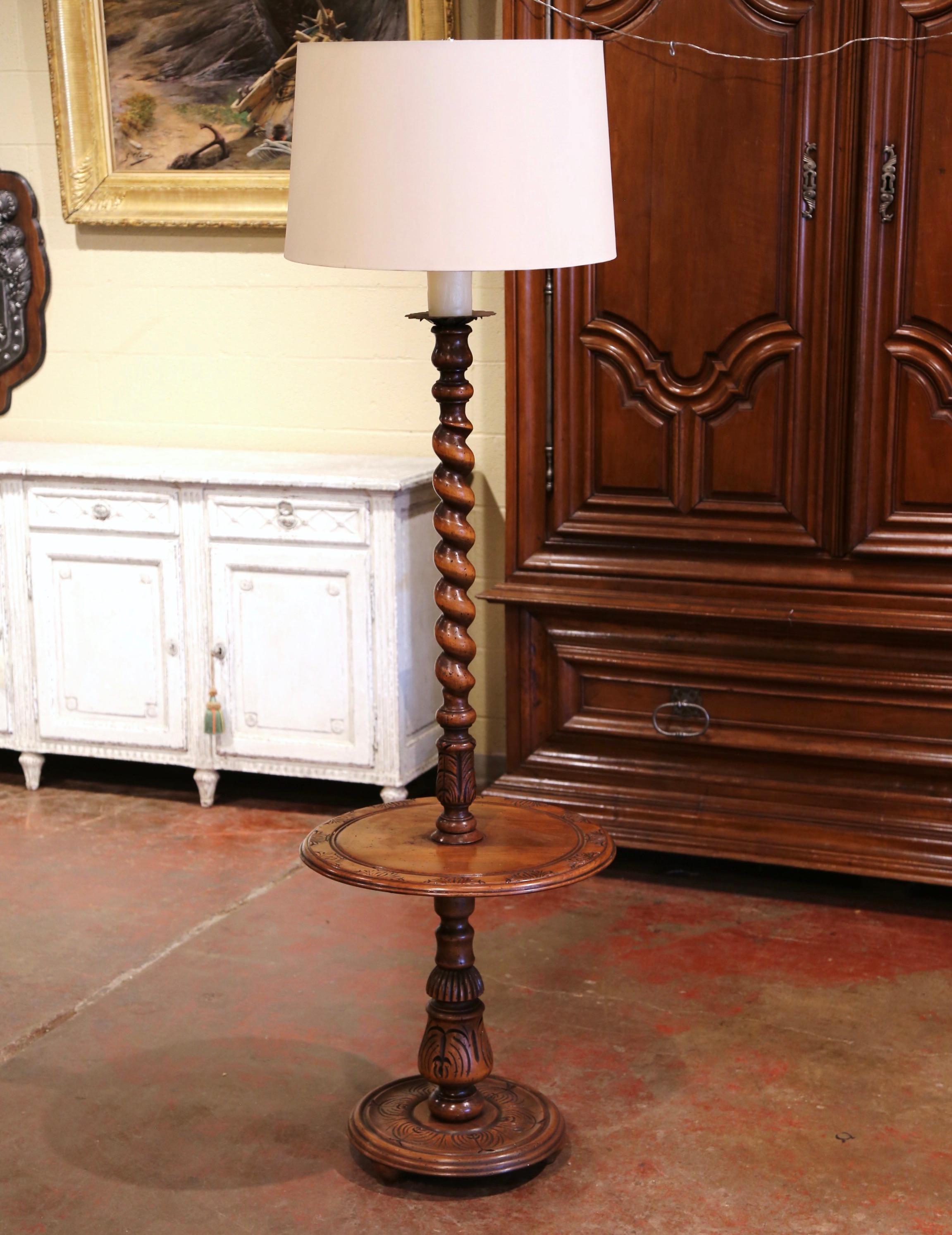 antique table with lamp attached