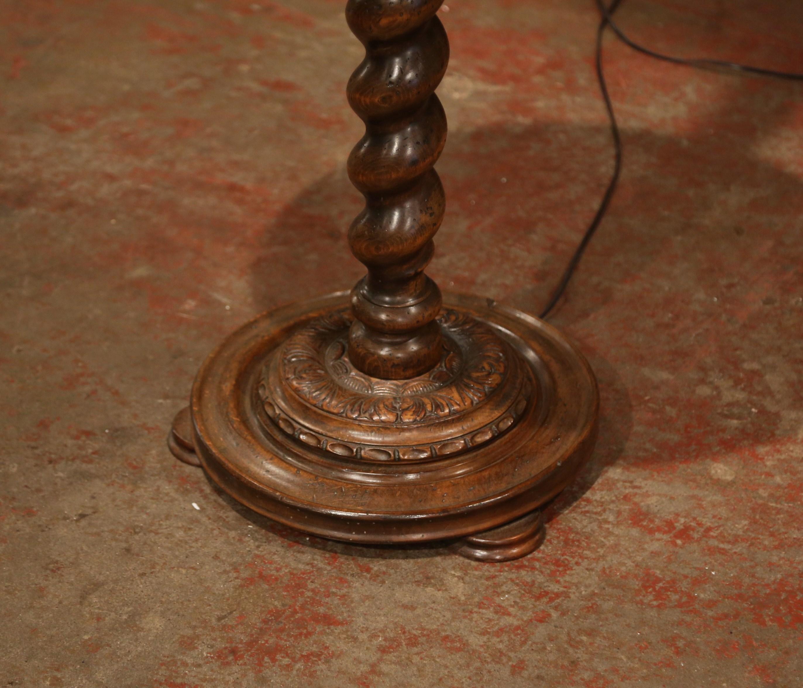 Early 20th Century French Carved and Barley Twist Floor Lamp with Attached Table In Excellent Condition In Dallas, TX
