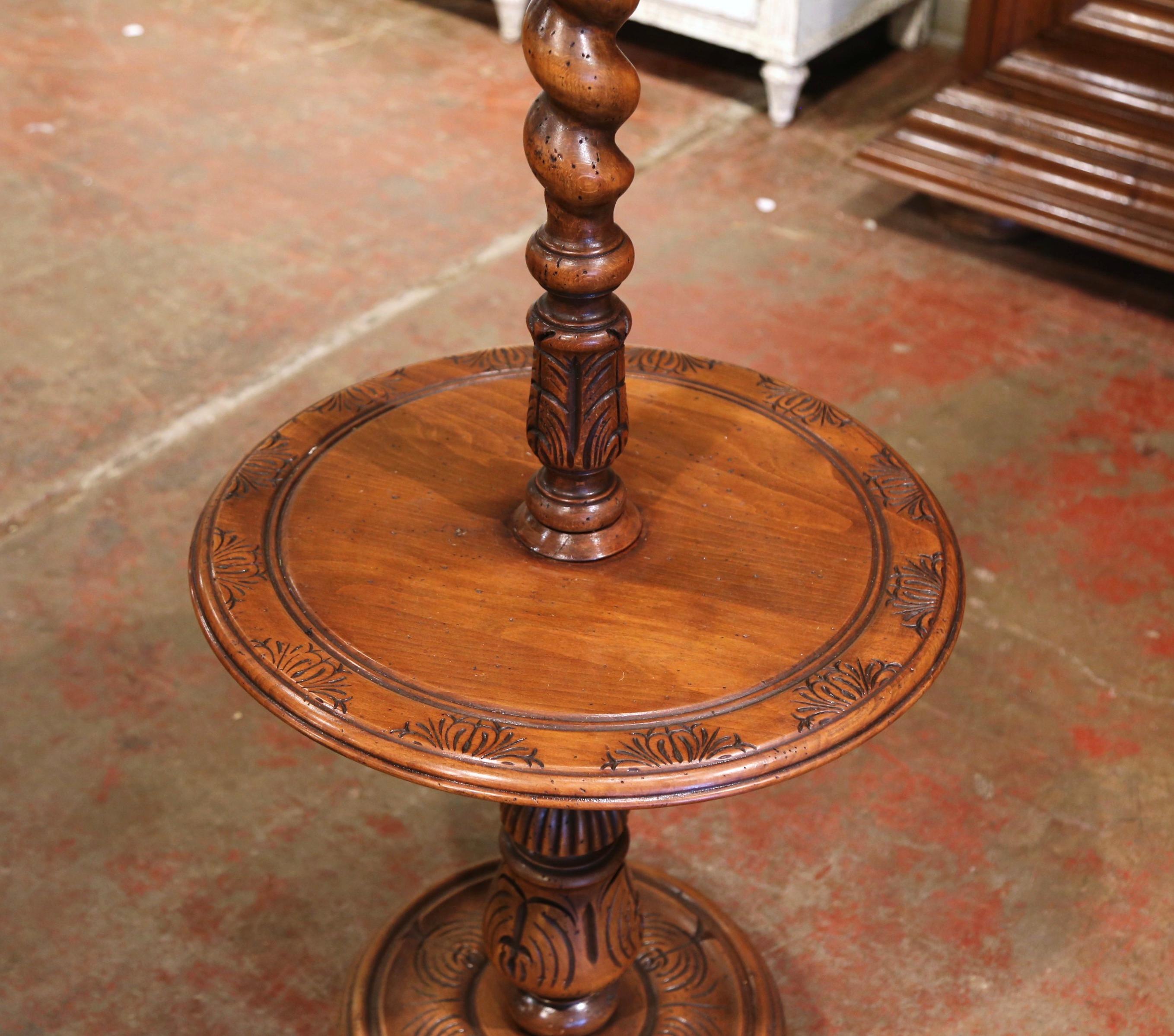 Walnut Early 20th Century French Carved and Barley Twist Floor Lamp with Attached Table