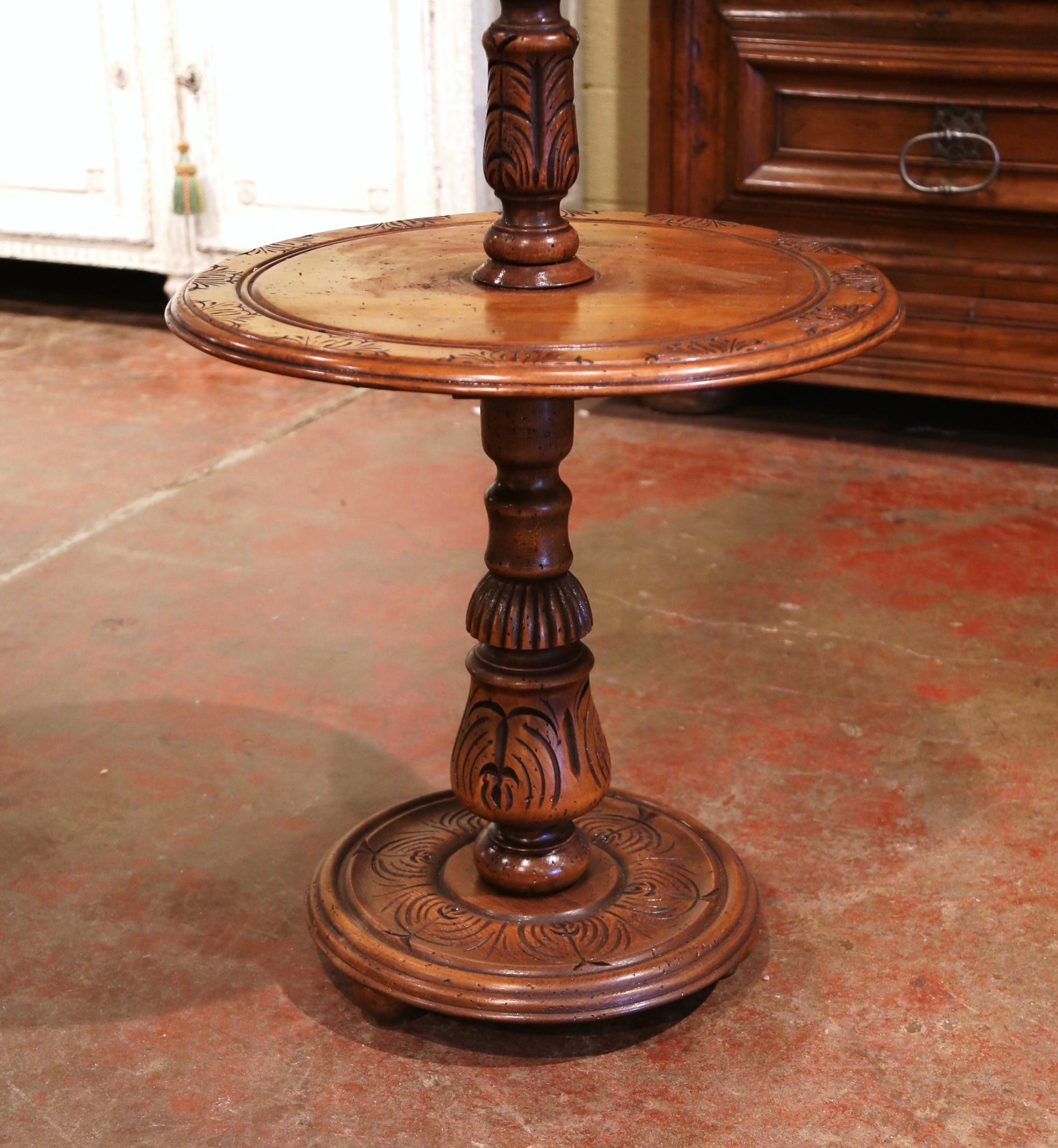 Early 20th Century French Carved and Barley Twist Floor Lamp with Attached Table 1