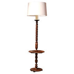 Early 20th Century French Carved and Barley Twist Floor Lamp with Attached Table