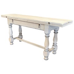 Antique Early 20th Century French Carved and Painted Console Table with Folding Leaves