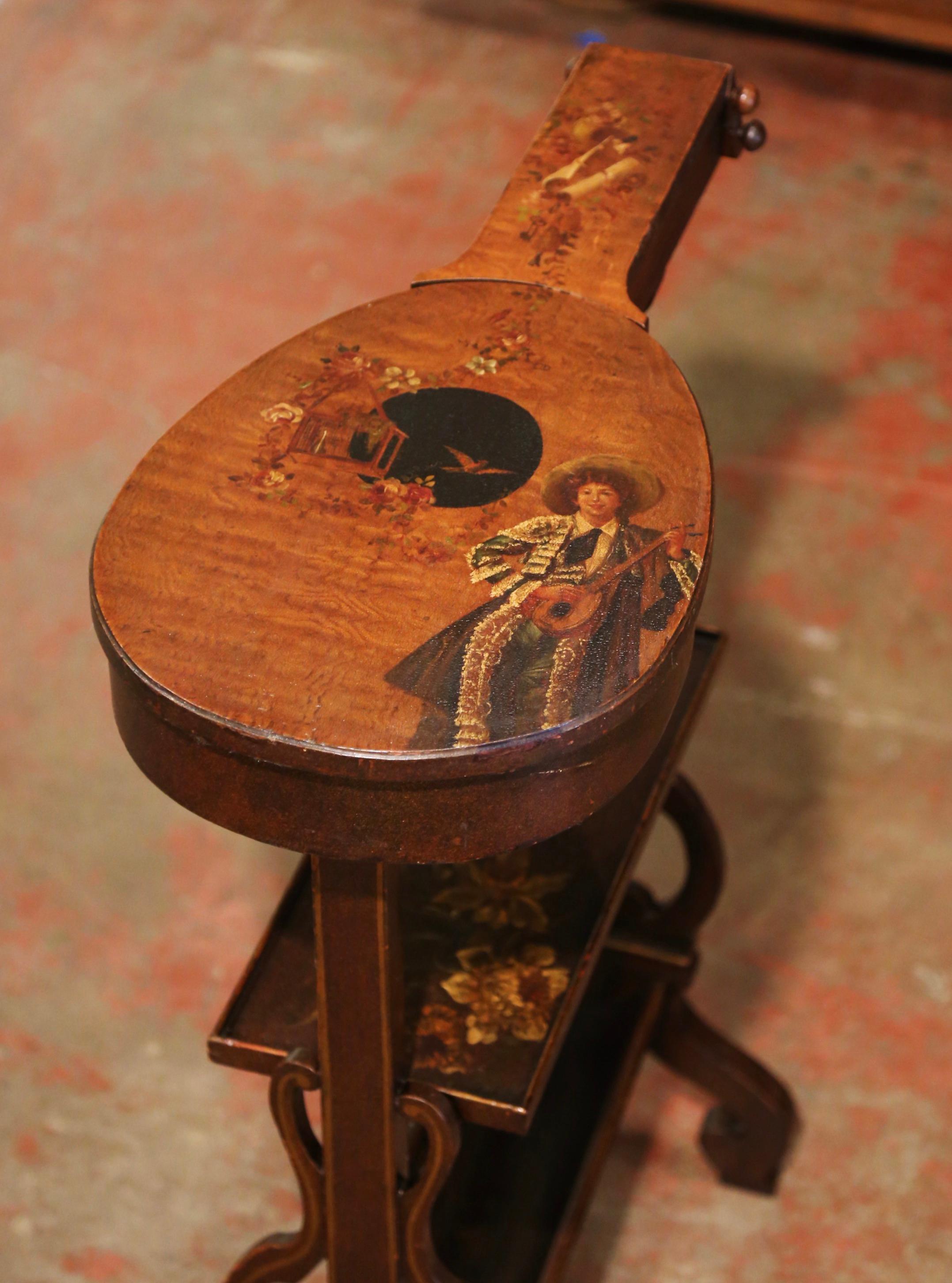 Renaissance Early 20th Century French Carved and Painted Mandolin Side Table  For Sale