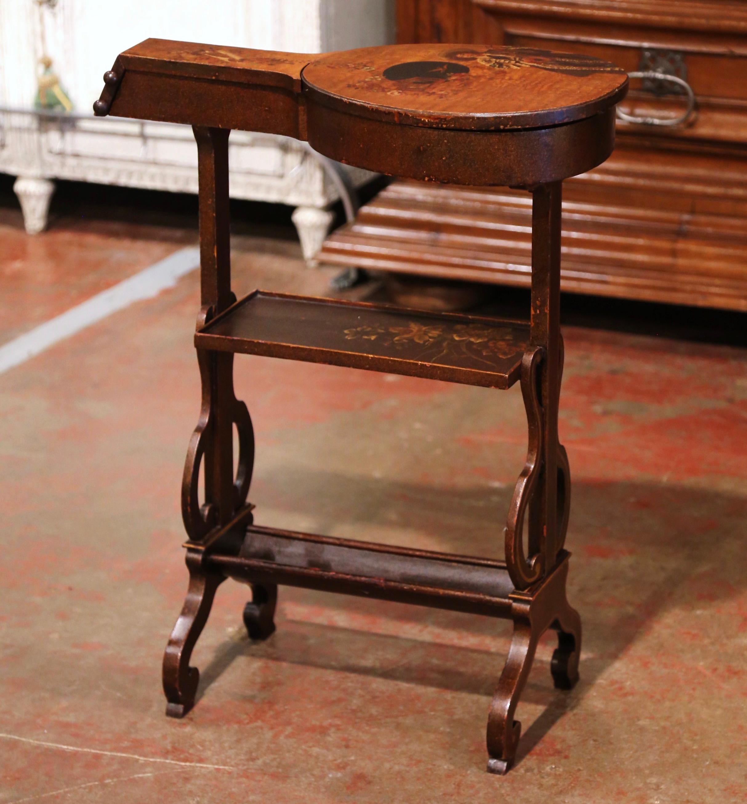 Hand-Crafted Early 20th Century French Carved and Painted Mandolin Side Table  For Sale