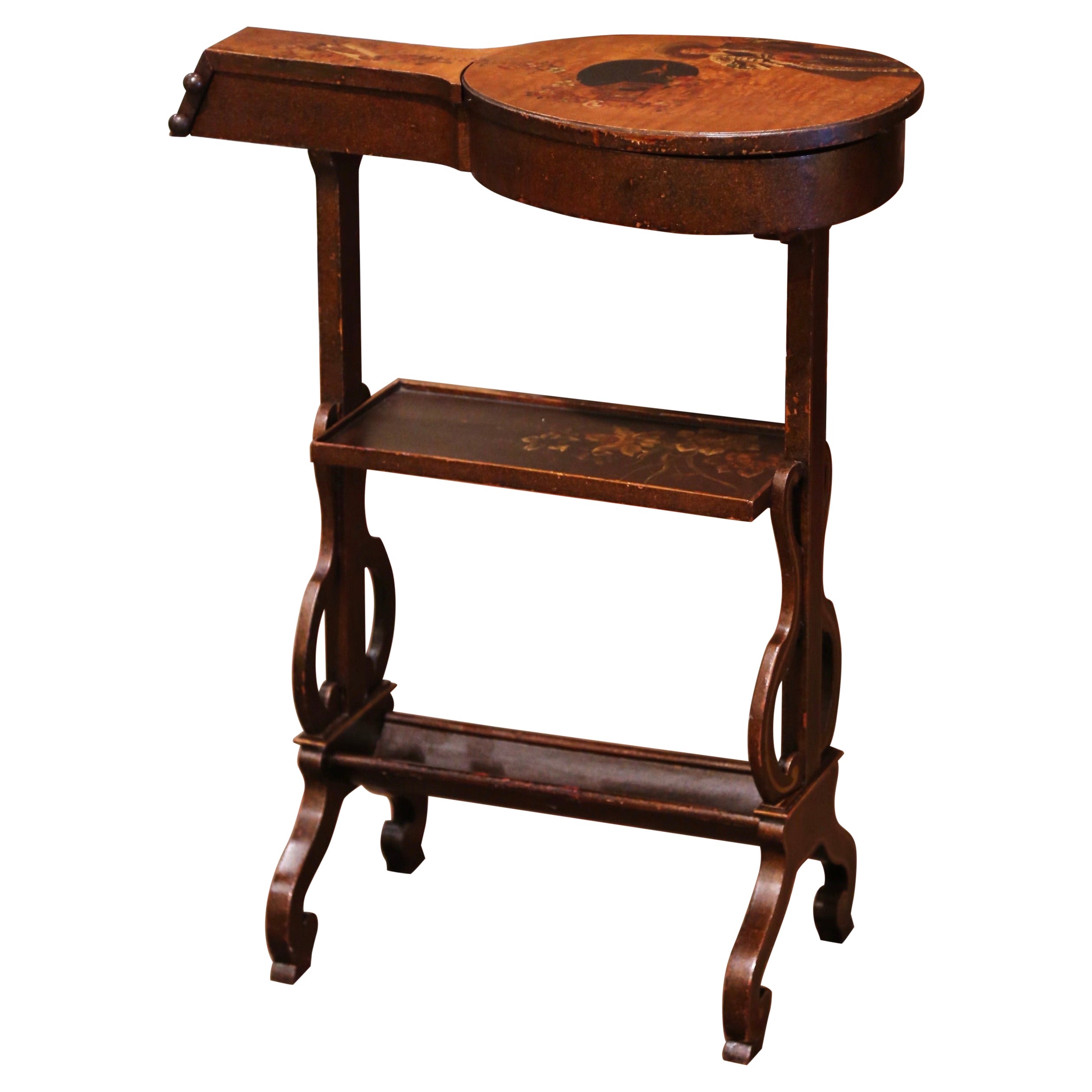 Early 20th Century French Carved and Painted Mandolin Side Table