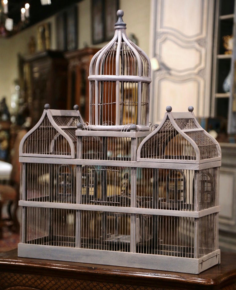 Early 20th Century French Carved and Painted Wooden and Wire Birdcage ...