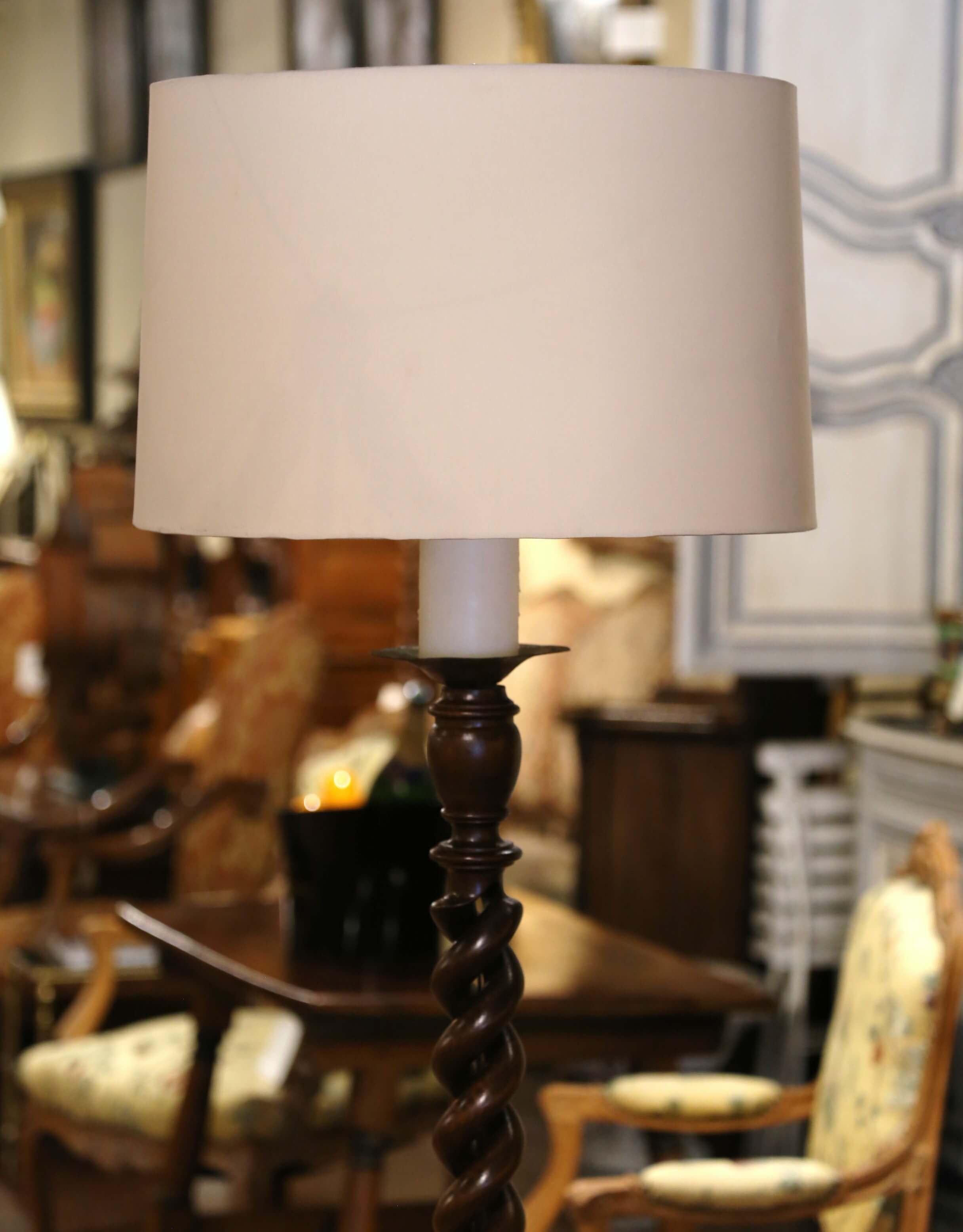 Early 20th Century French Carved Barley Twist Floor Lamp with Attached Table 5