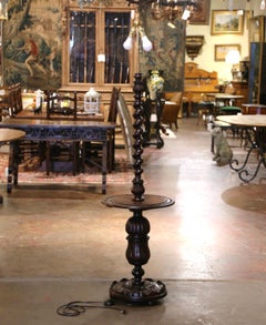 Early 20th Century French Carved Barley Twist Floor Lamp with Attached Table