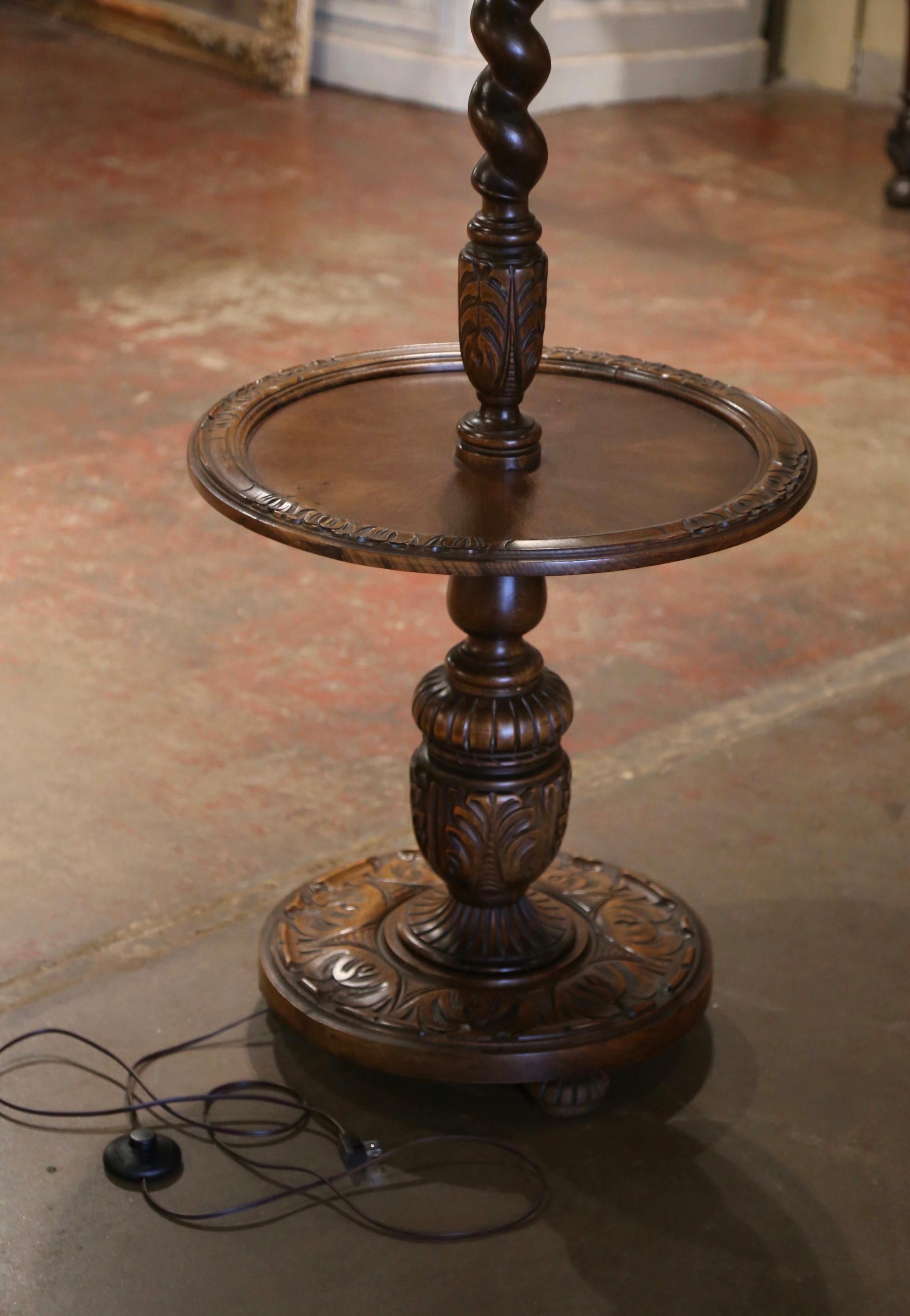 Louis XIII Early 20th Century French Carved Barley Twist Floor Lamp with Attached Table