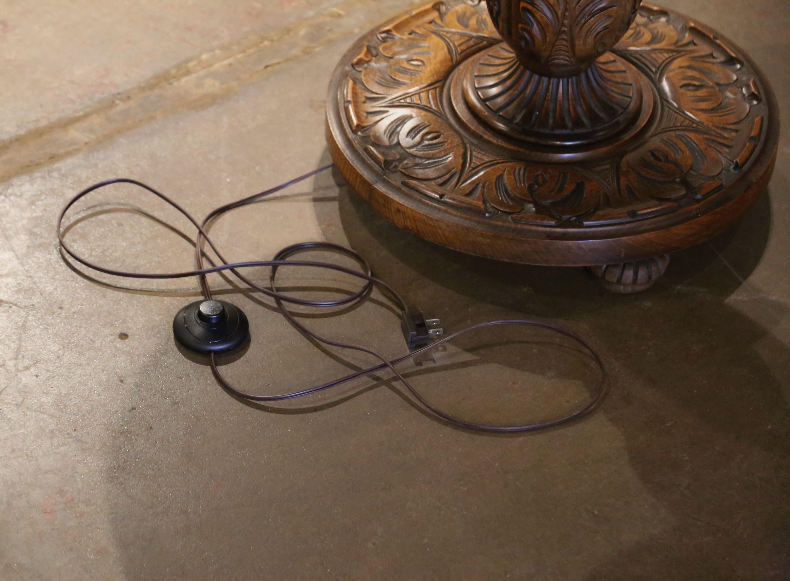 Walnut Early 20th Century French Carved Barley Twist Floor Lamp with Attached Table