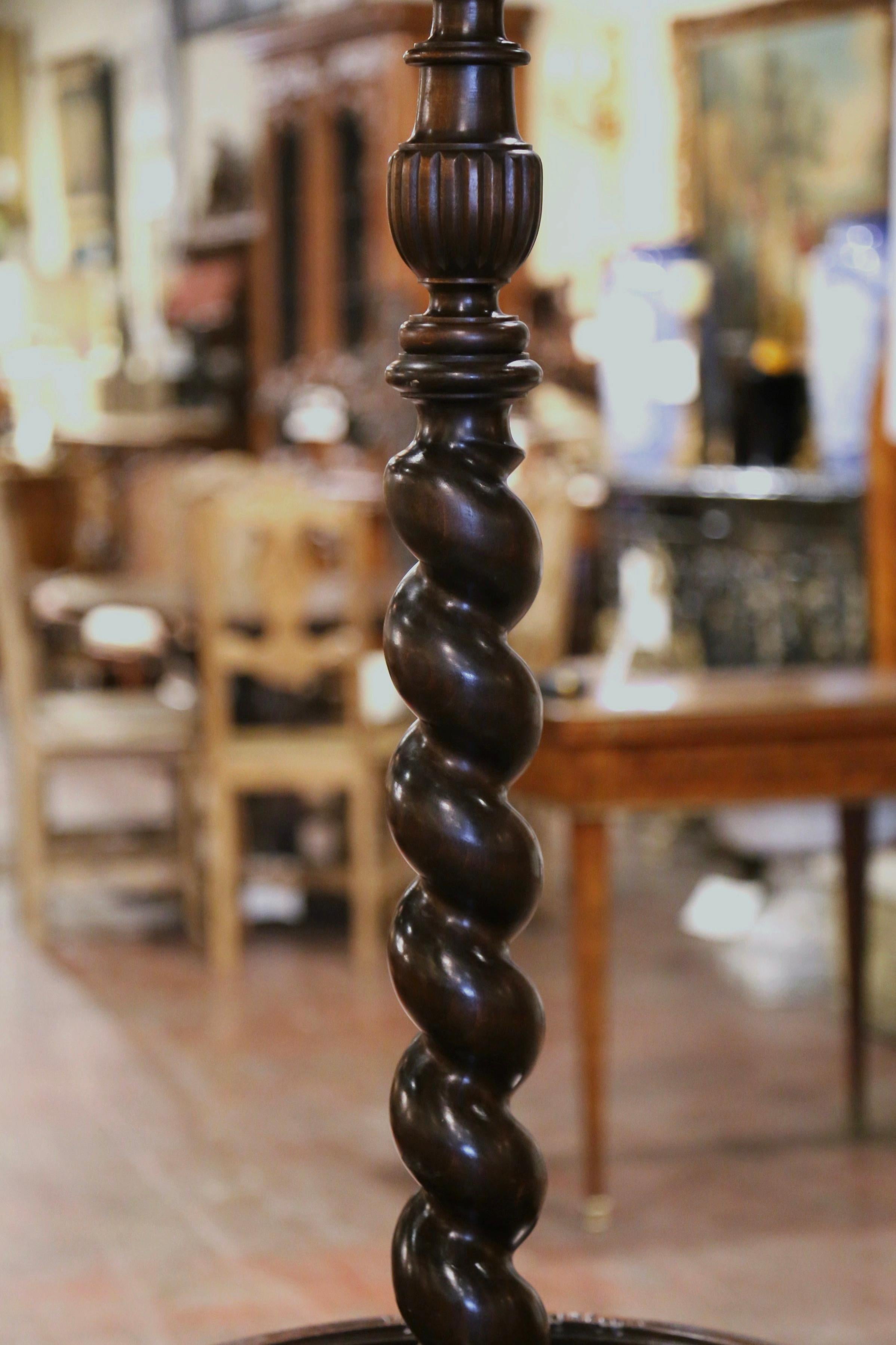 Oak Early 20th Century French Carved Barley Twist Floor Lamp with Attached Table For Sale