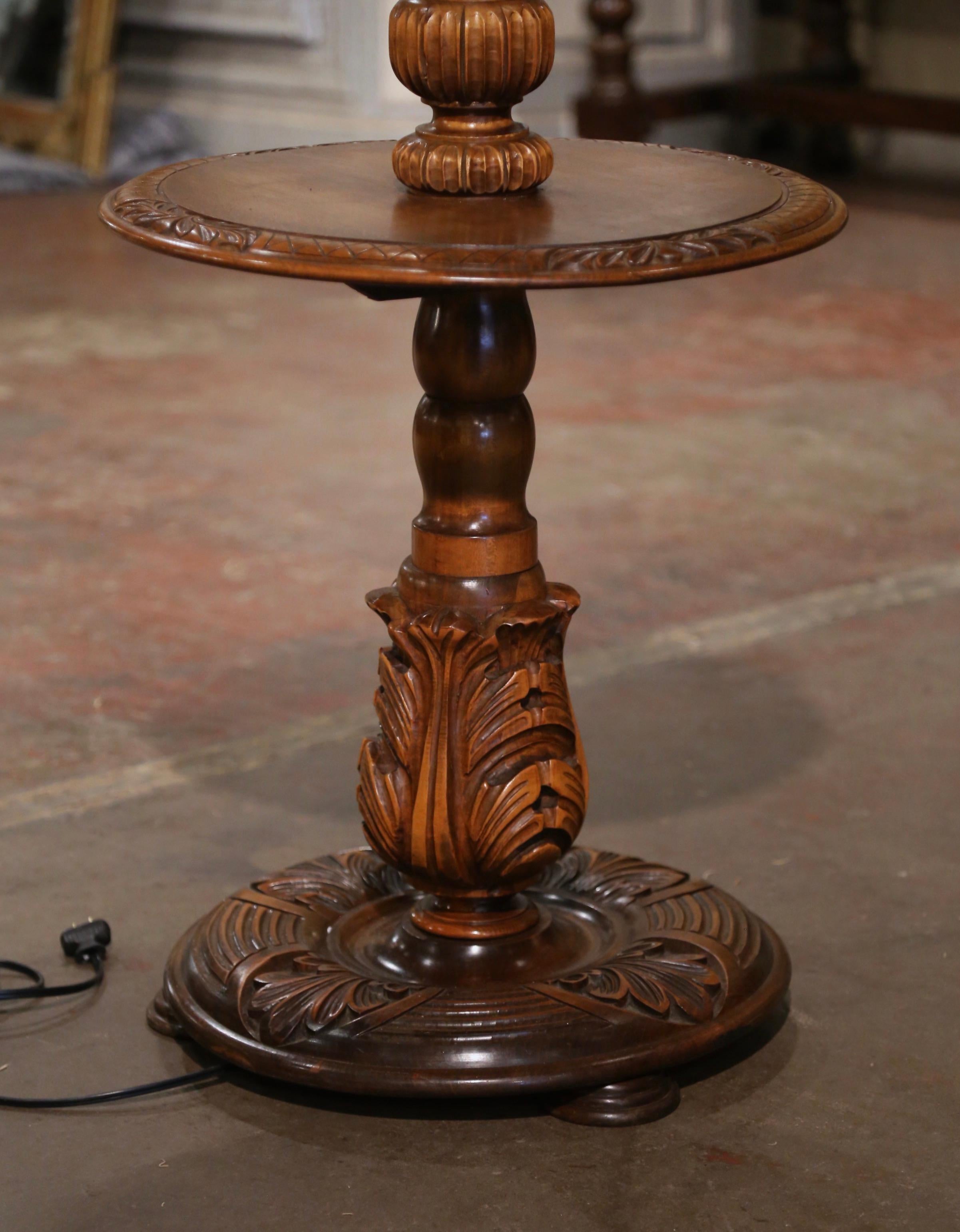 Early 20th Century French Carved Barley Twist Floor Lamp with Attached Table For Sale 2