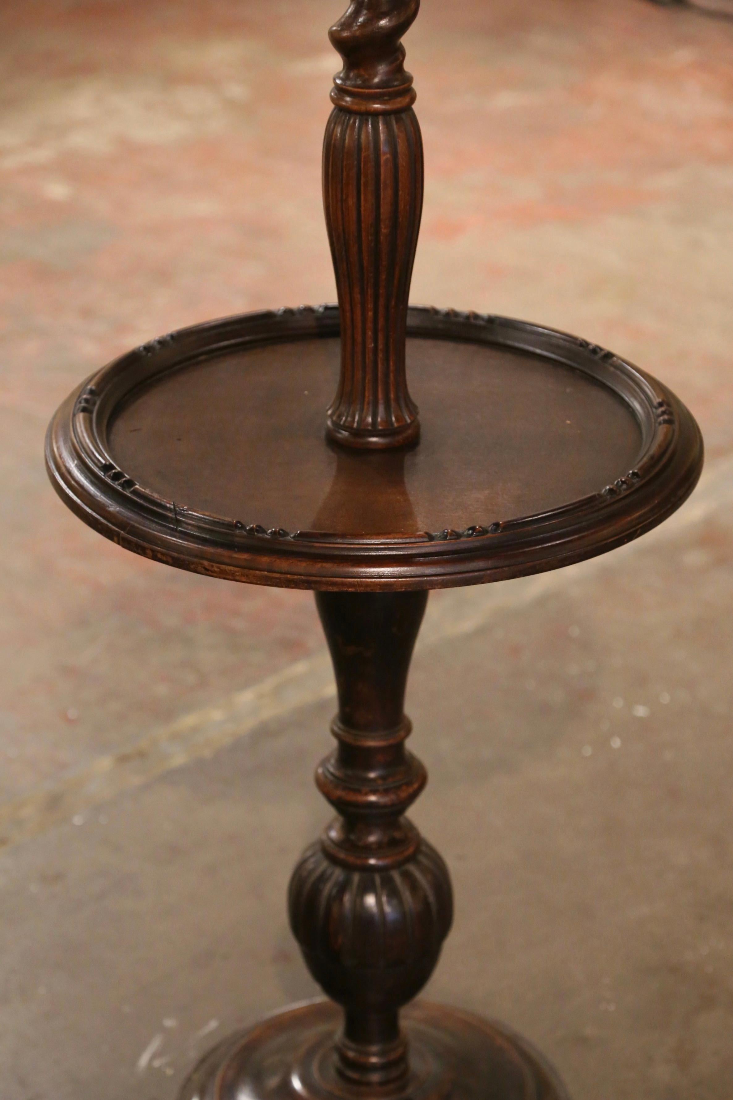 Early 20th Century French Carved Barley Twist Floor Lamp with Attached Table For Sale 2