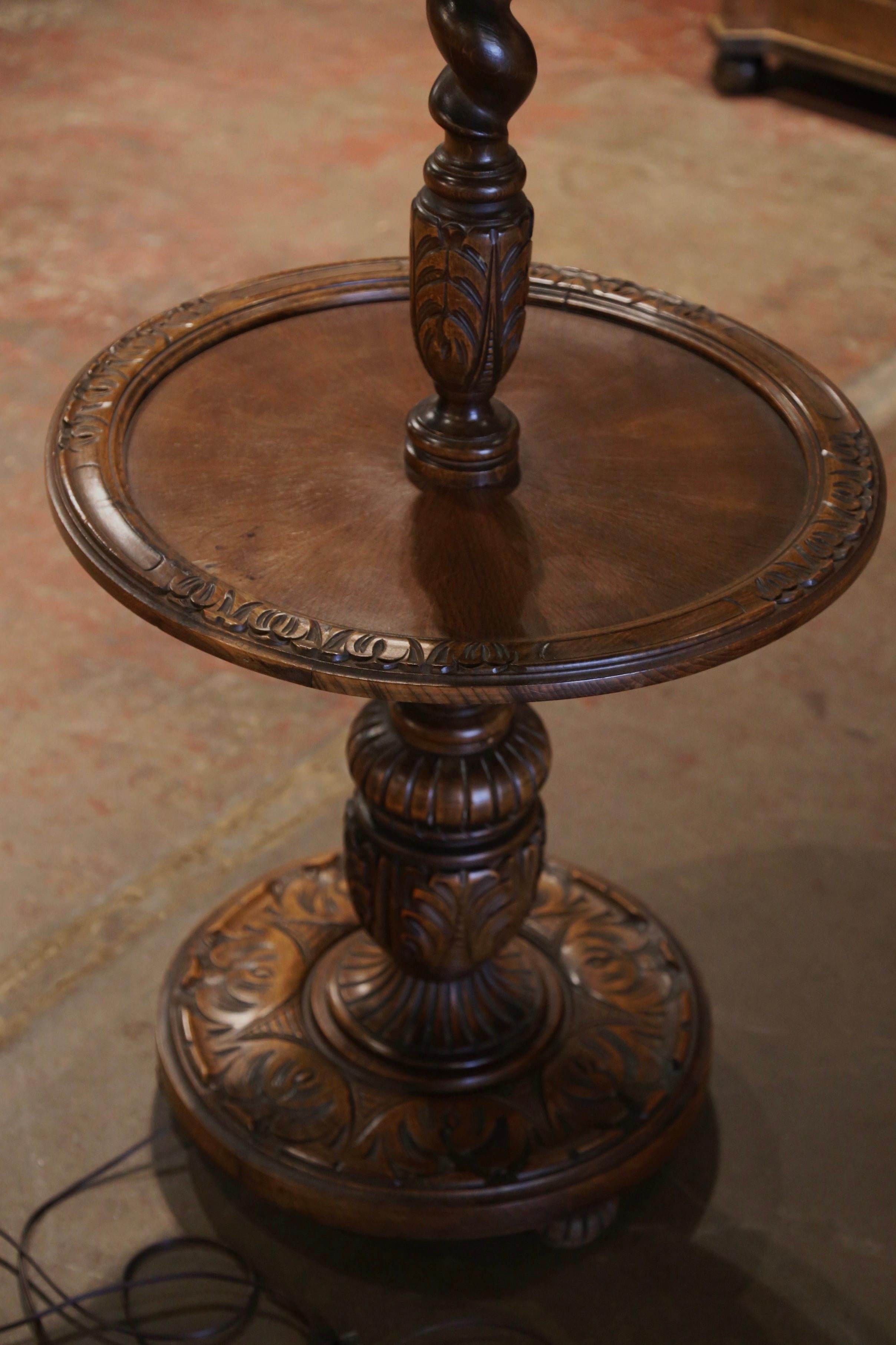 Early 20th Century French Carved Barley Twist Floor Lamp with Attached Table 3