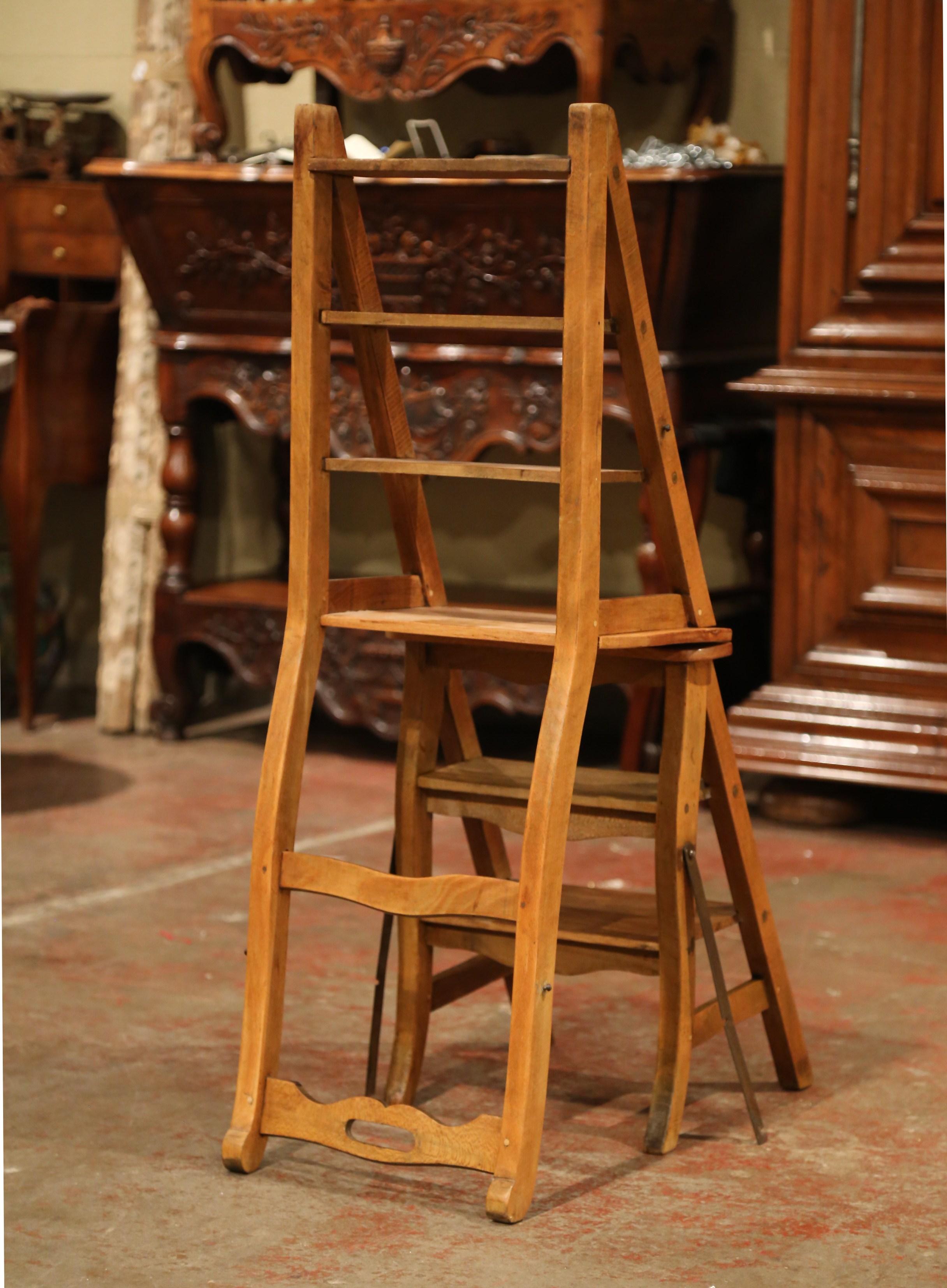 Early 20th Century French Carved Beech Folding Ladder Chair from Provence 2