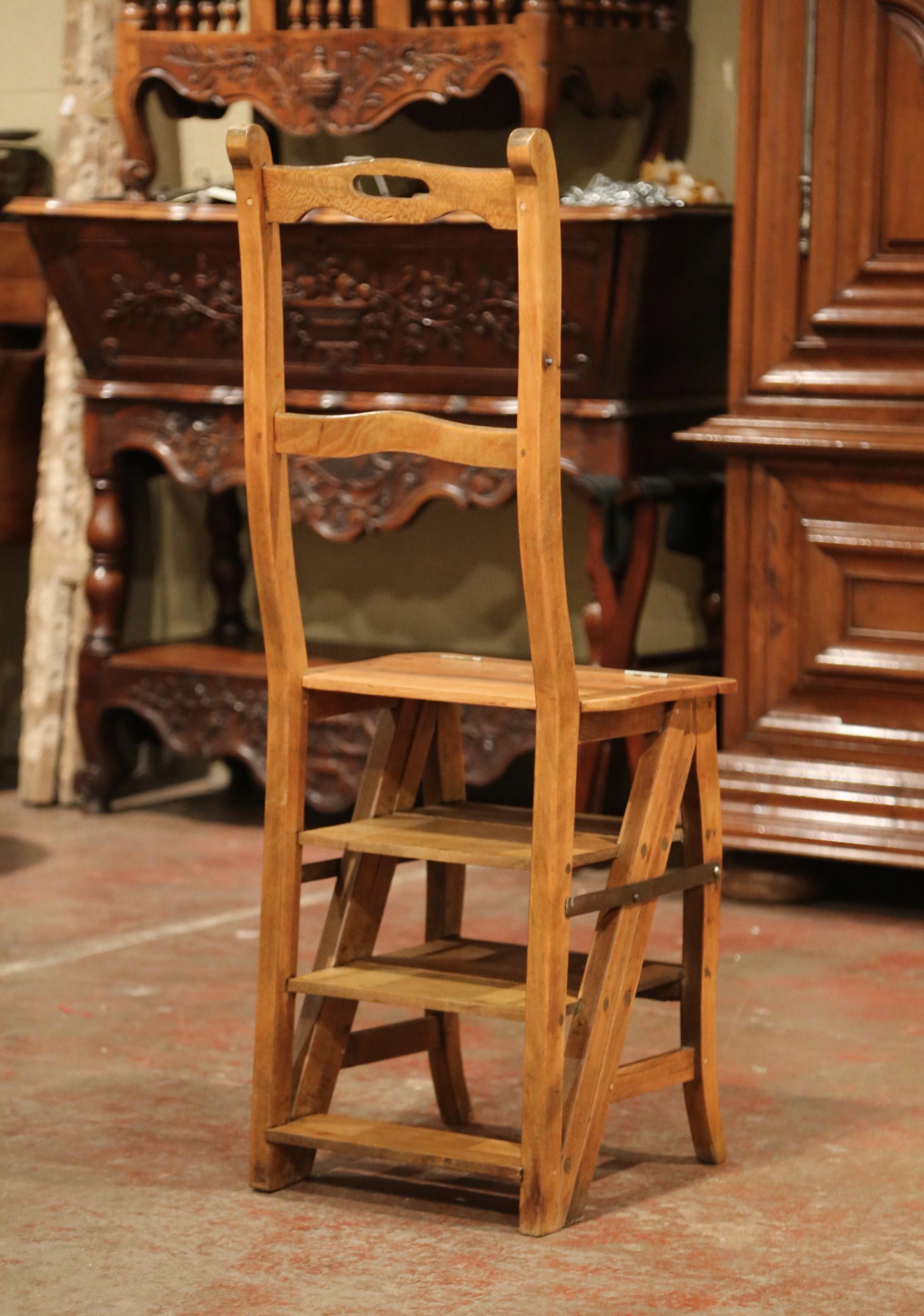 Early 20th Century French Carved Beech Folding Ladder Chair from Provence 1