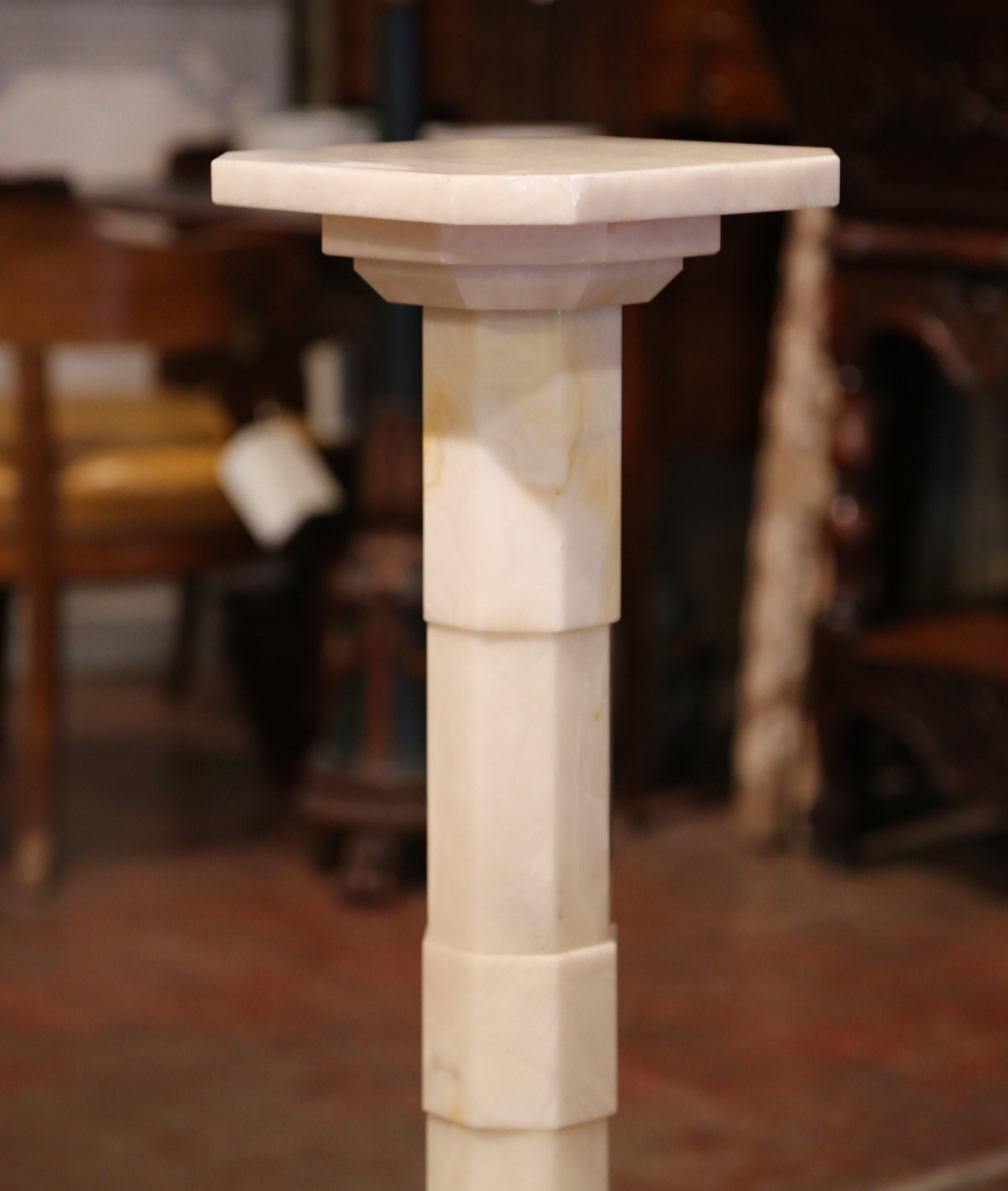 Art Nouveau Early 20th Century French Carved Beige Marble Pedestal Table with Swivel Top