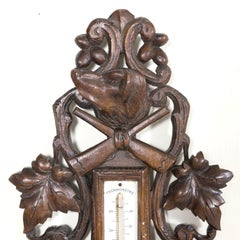 Early 20th Century French Carved Black Forest Hunting Barometer and Thermometer