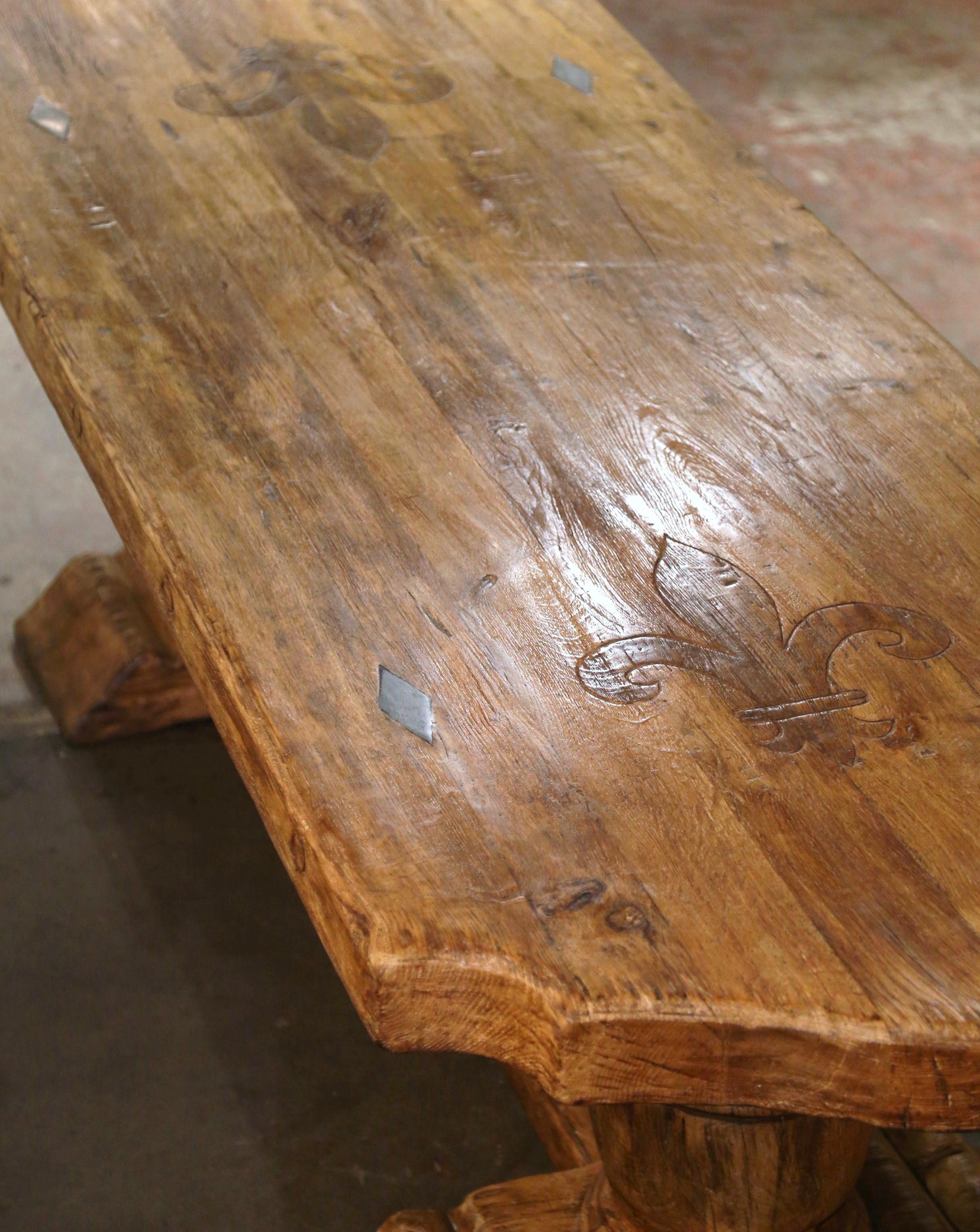 Early 20th Century French Carved Bleached Oak Farm Table with Fleur-de-Lis  For Sale 8
