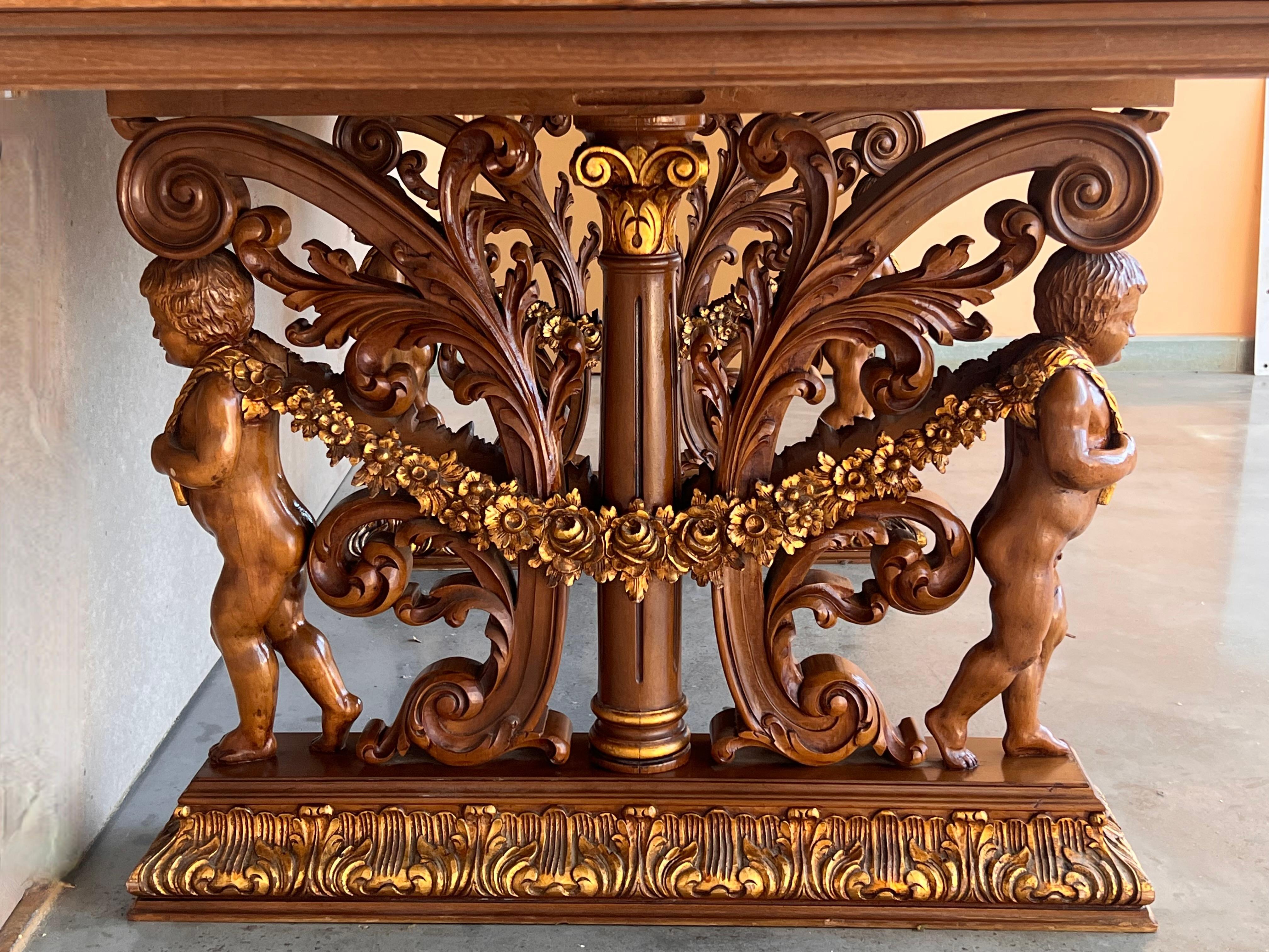 Mesa de centro o de comedor francesa de principios del siglo XX tallada en marquetería de roble blanqueado en venta 5