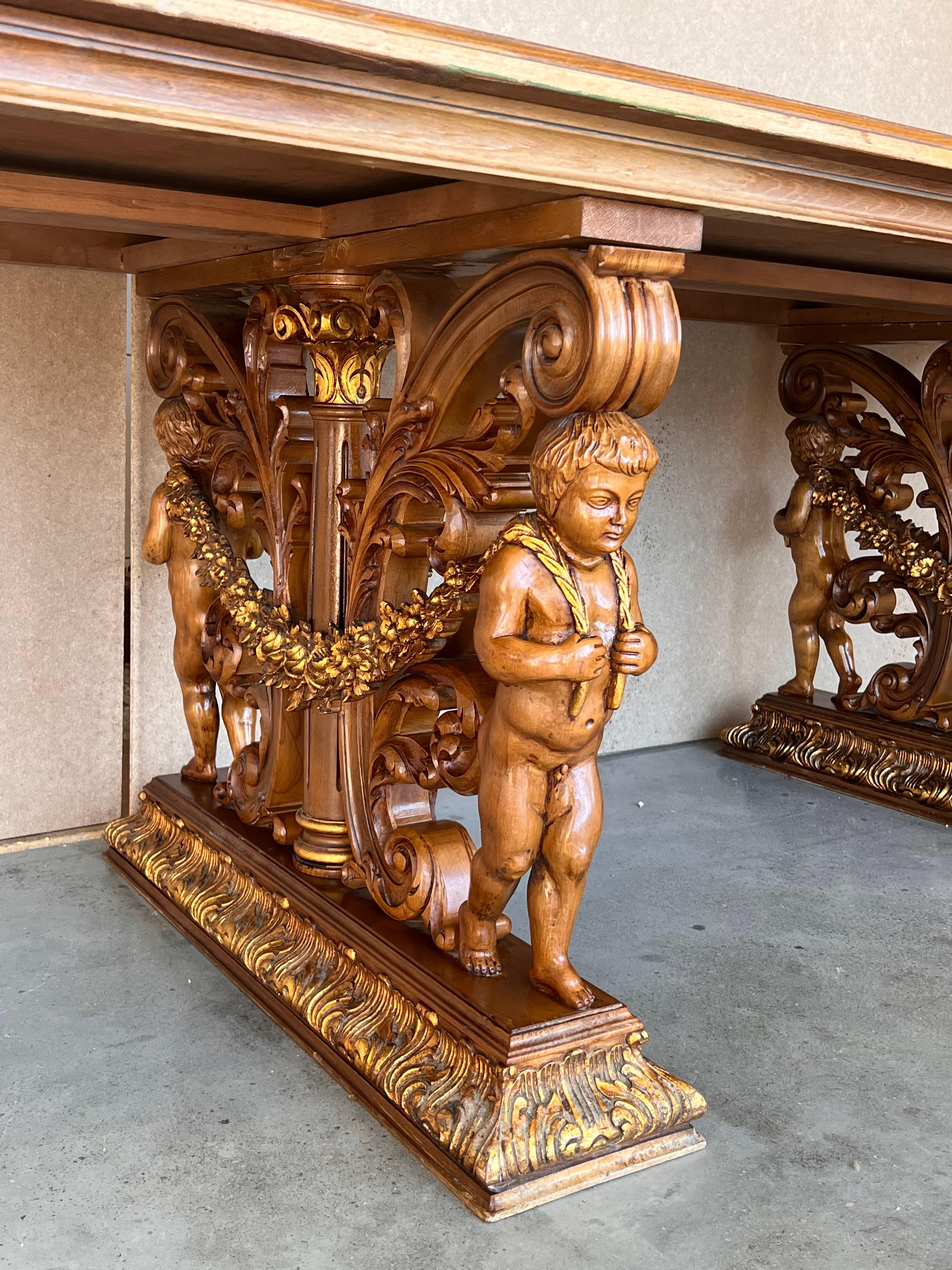 Mesa de centro o de comedor francesa de principios del siglo XX tallada en marquetería de roble blanqueado en venta 6