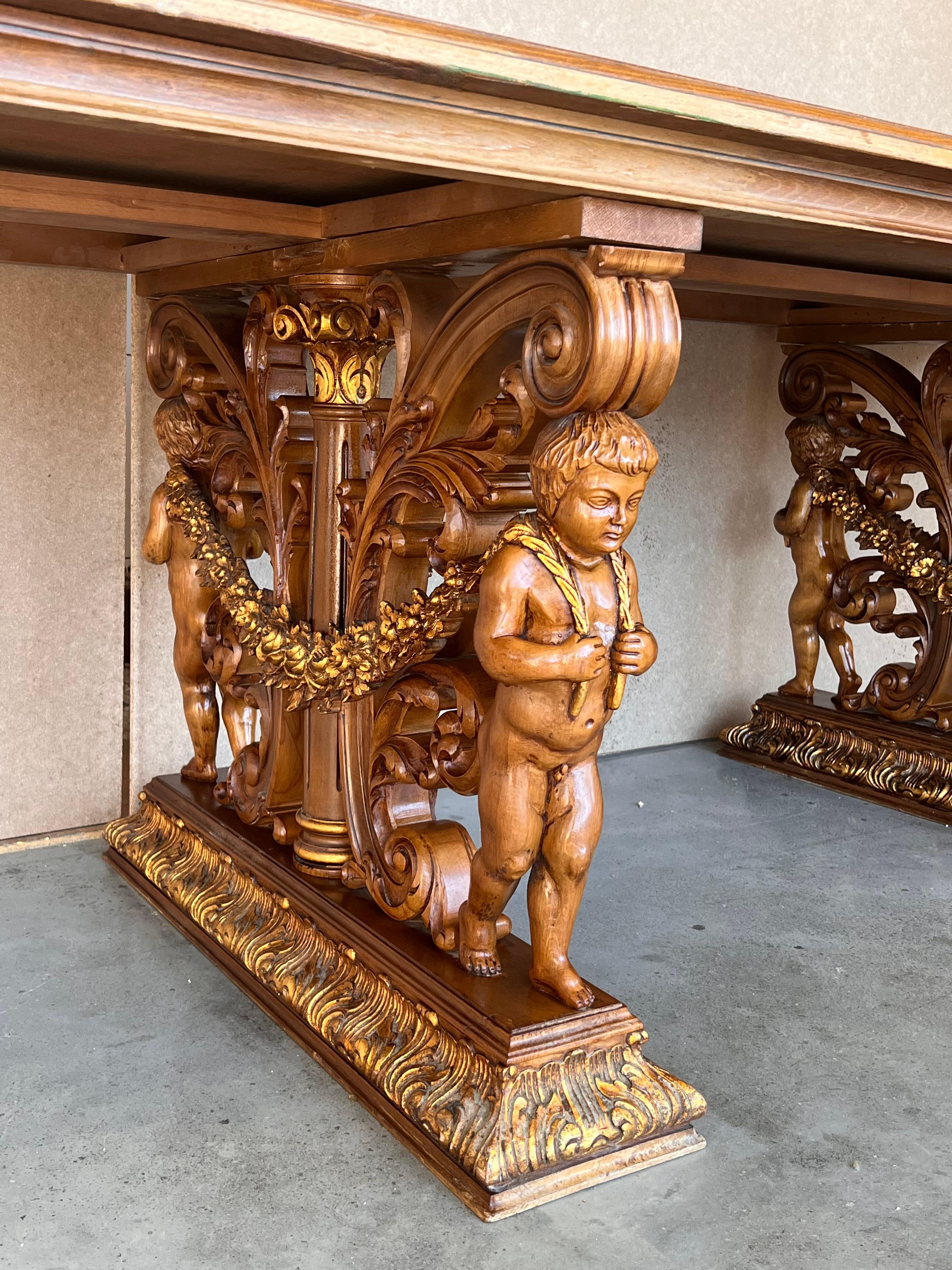 Early 20th Century French Carved Bleached Oak Marquetry Center or Dining Table For Sale 6