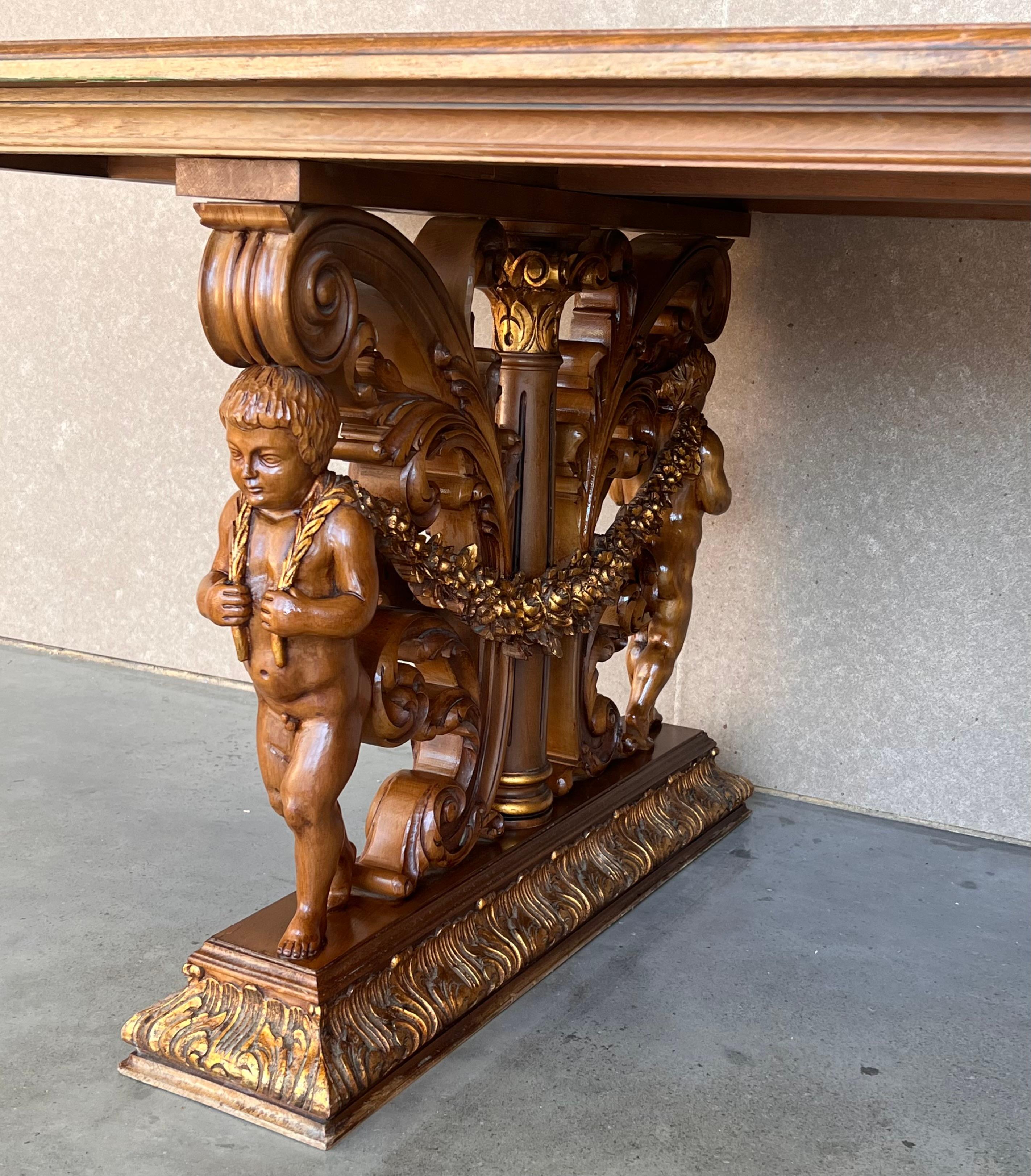 Early 20th Century French Carved Bleached Oak Marquetry Center or Dining Table For Sale 7