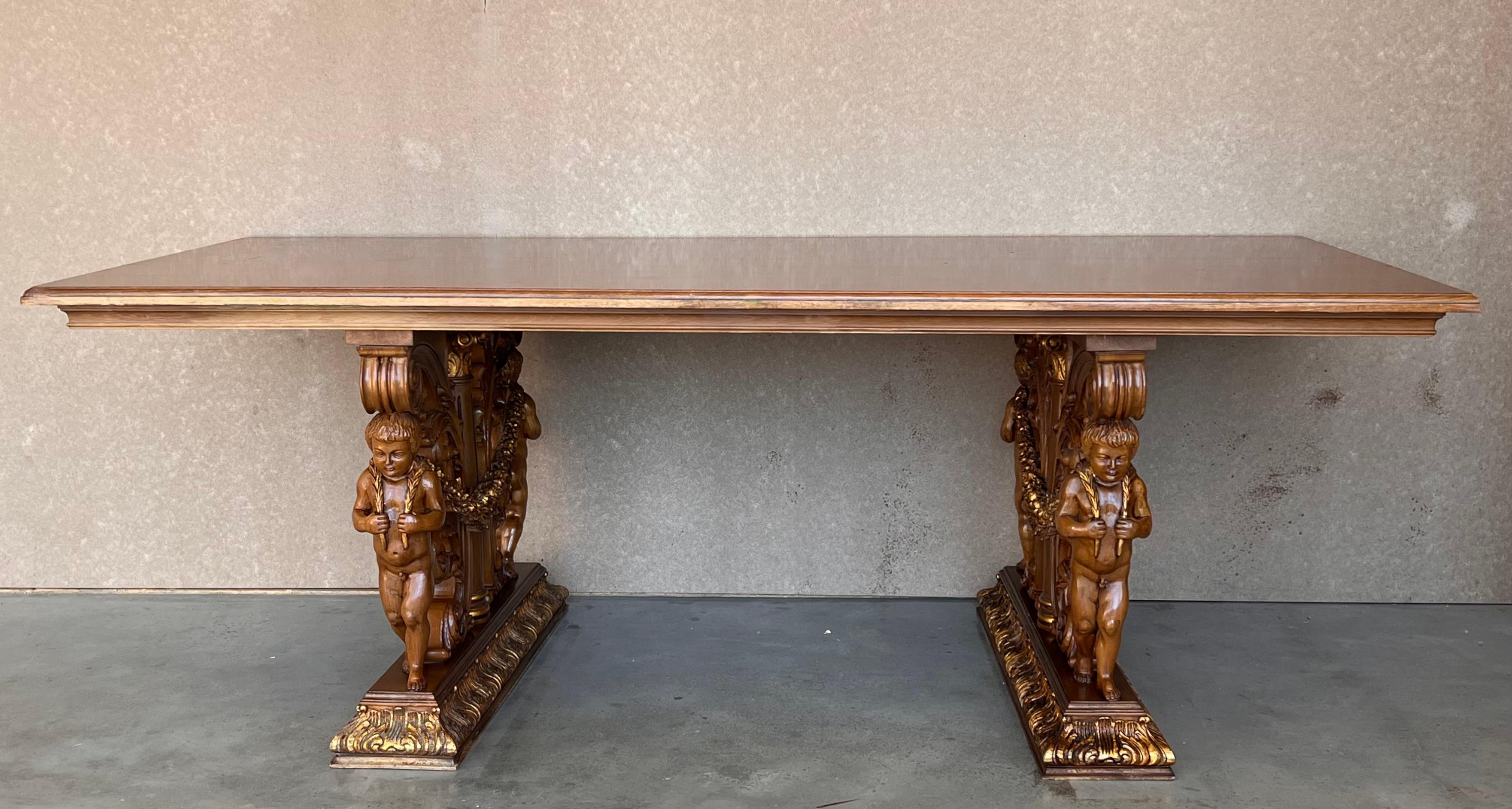 Neoclassical Early 20th Century French Carved Bleached Oak Marquetry Center or Dining Table For Sale