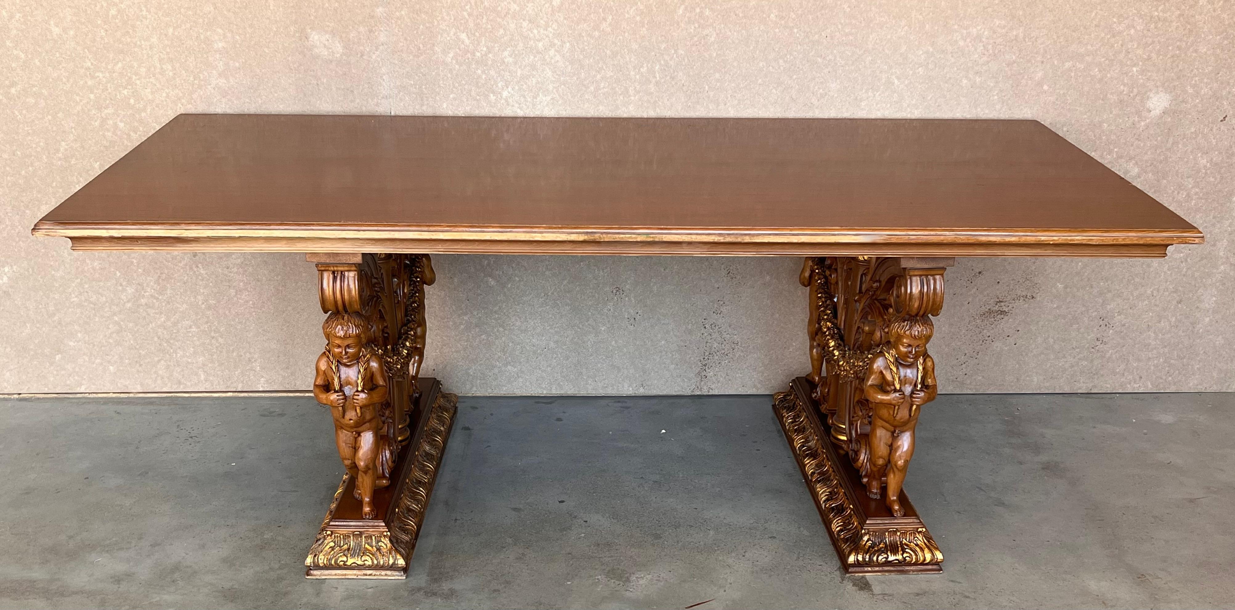 Early 20th Century French Carved Bleached Oak Marquetry Center or Dining Table For Sale 1