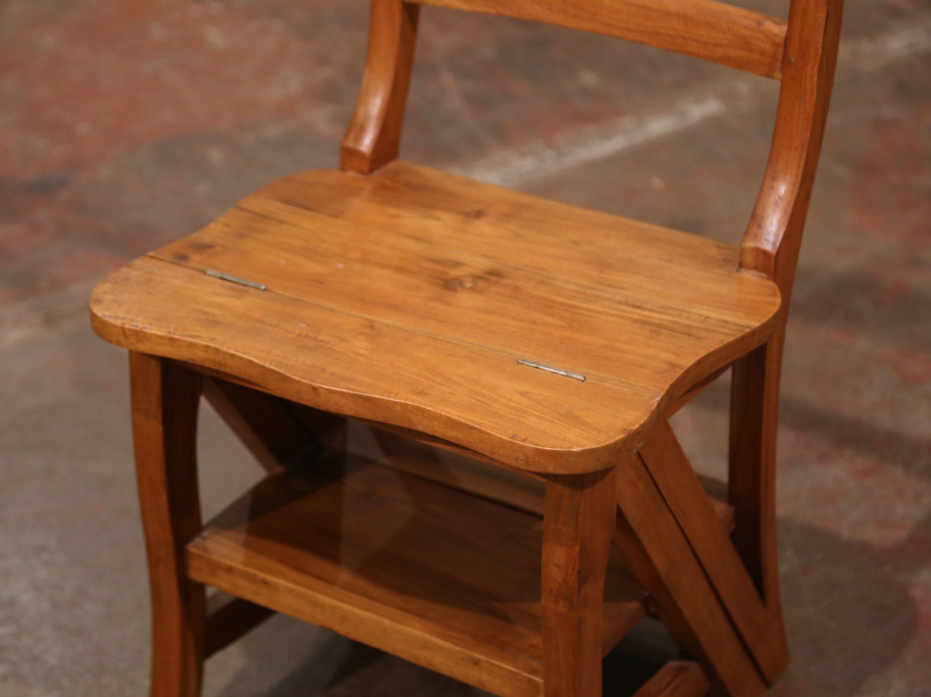 Early 20th Century French Carved Chestnut Chair Folding Step Ladder 1