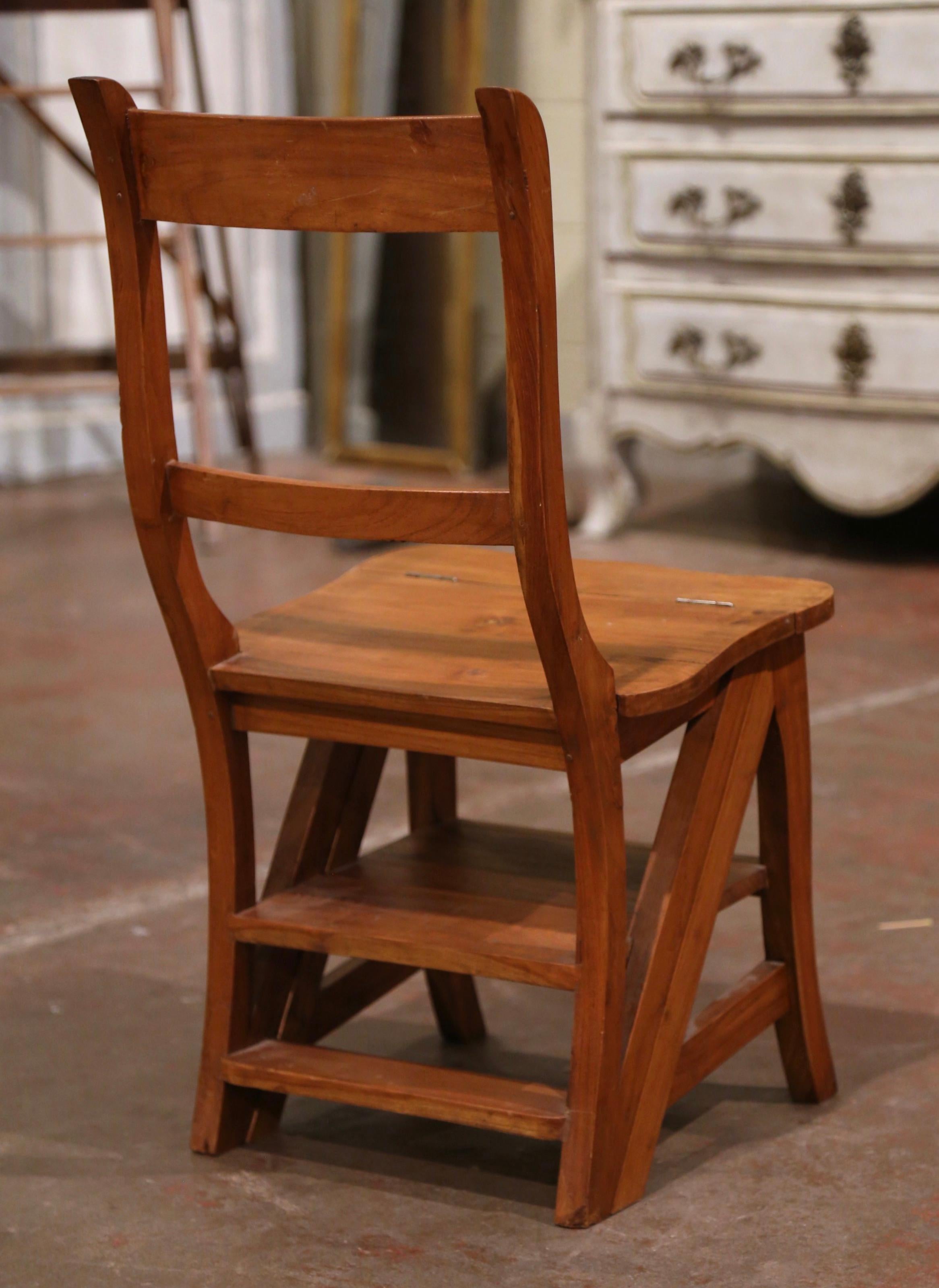 Early 20th Century French Carved Chestnut Chair Folding Step Ladder 2