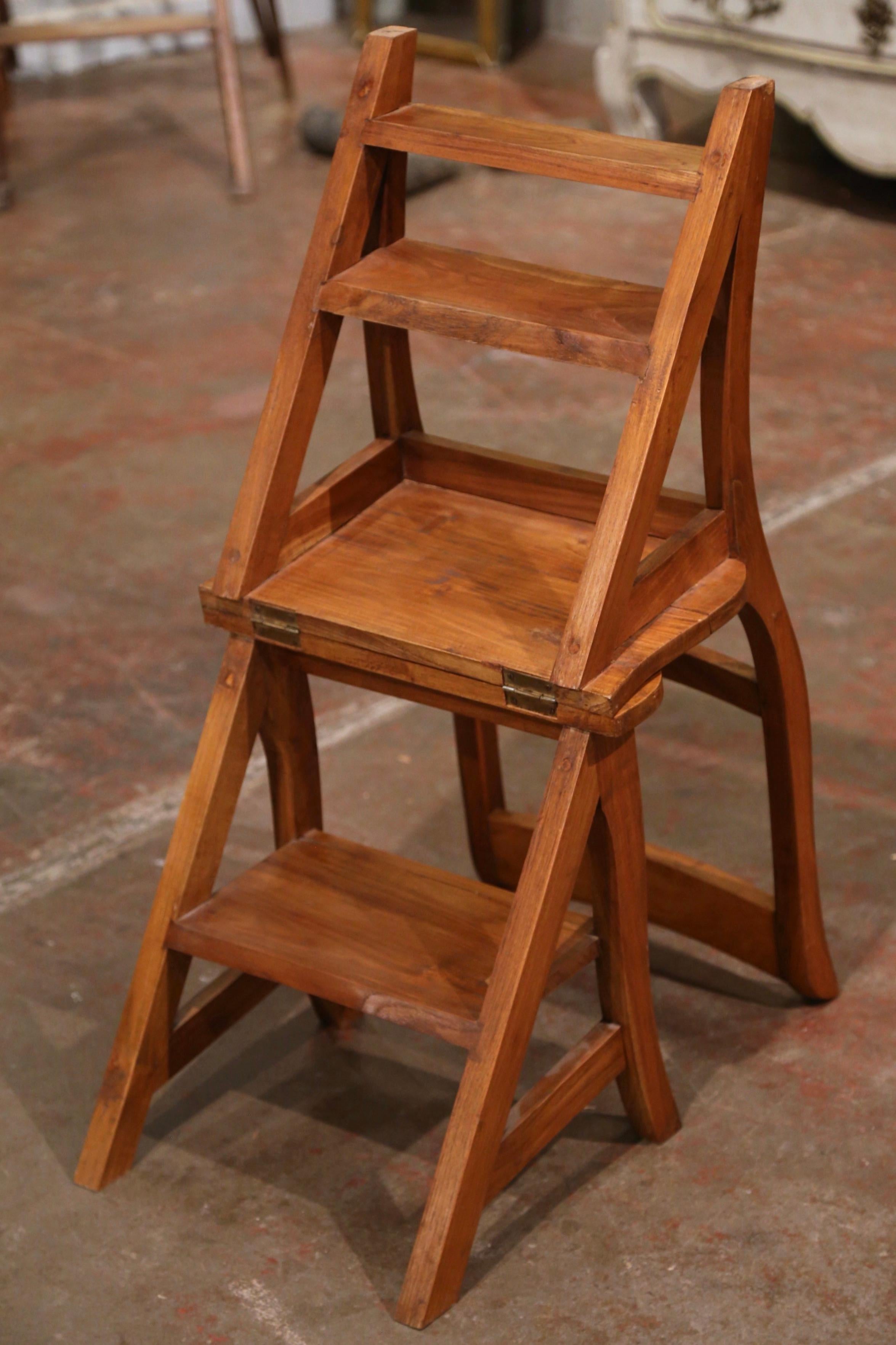 Early 20th Century French Carved Chestnut Chair Folding Step Ladder 3