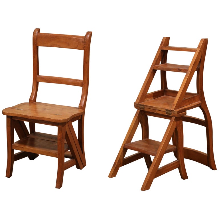 Early 20th Century French Carved Chestnut Chair Folding Step Ladder at ...