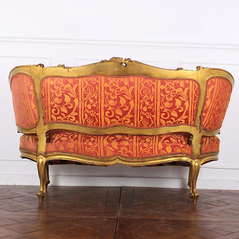 Early 20th Century French Carved Gilt Louis XV Settee Salon Suite 1