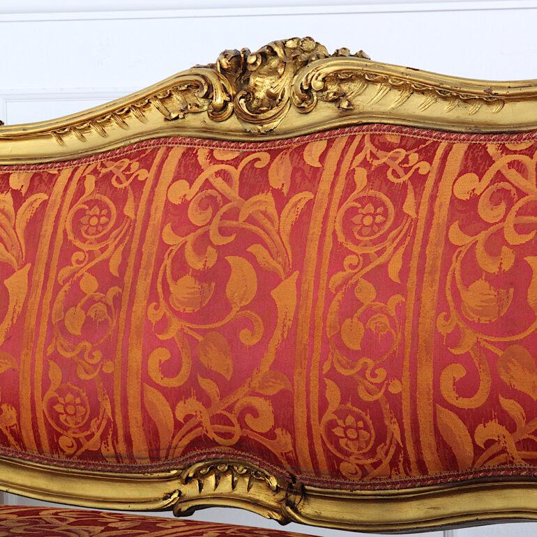 Early 20th Century French Carved Gilt Louis XV Settee Salon Suite 4