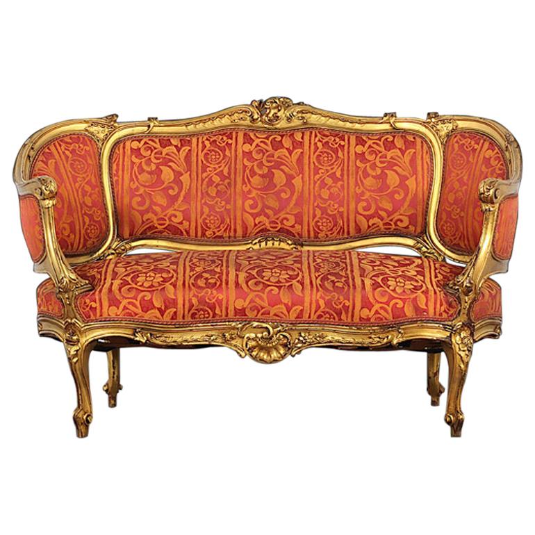 Early 20th Century French Carved Gilt Louis XV Settee Salon Suite