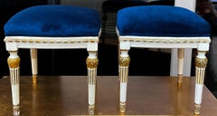Early 20th Century French Carved Giltwood And Painted Ottomans In Velvet, Pair