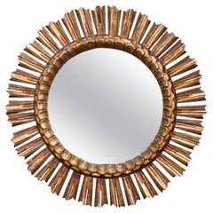 Miroir à soleil en bois doré sculpté du début du 20e siècle Miroir à soleil en bois doré sculpté du début du 20e siècle