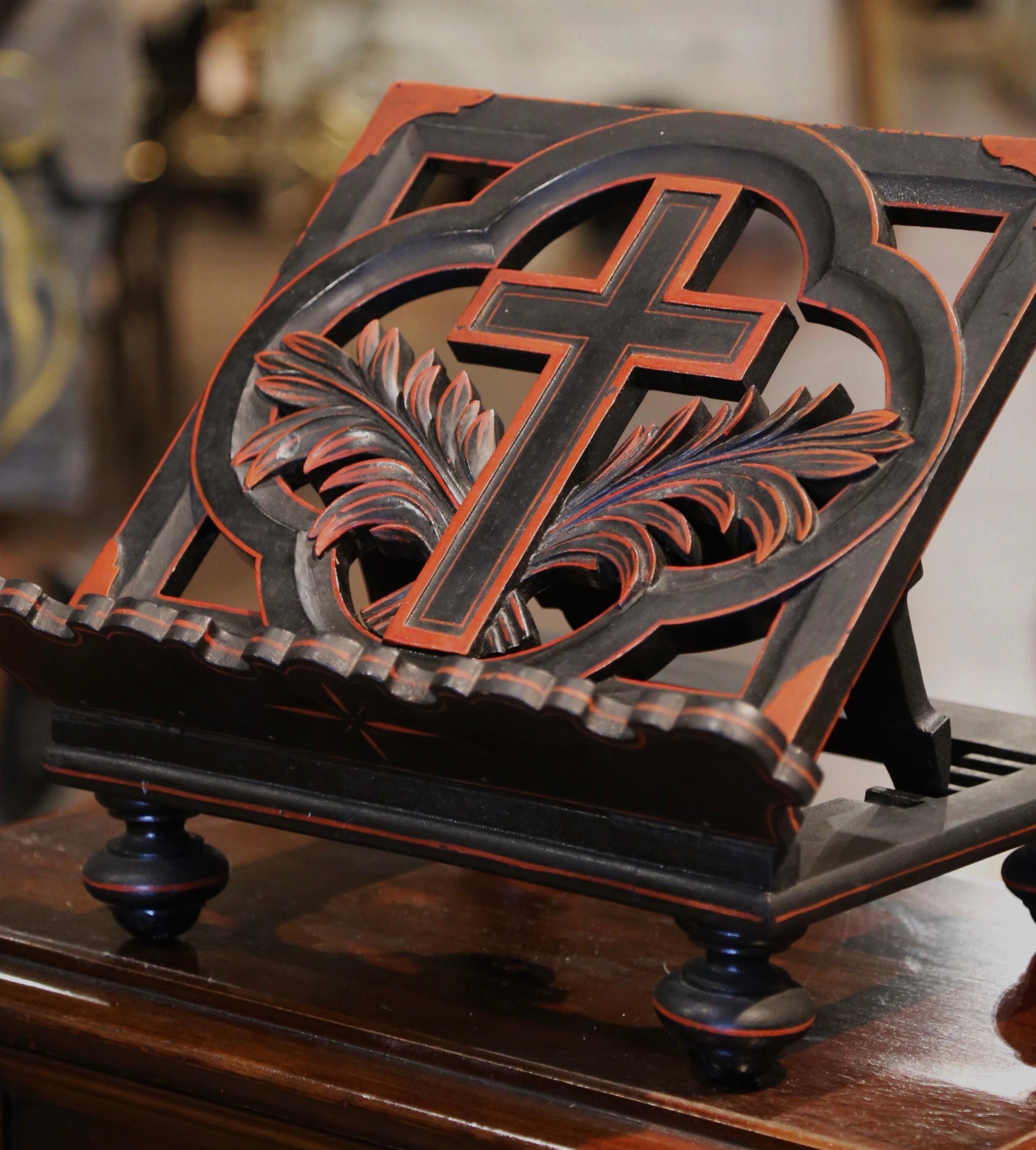 Country Early 20th Century French Carved Mahogany Folding Bible Book Stand For Sale