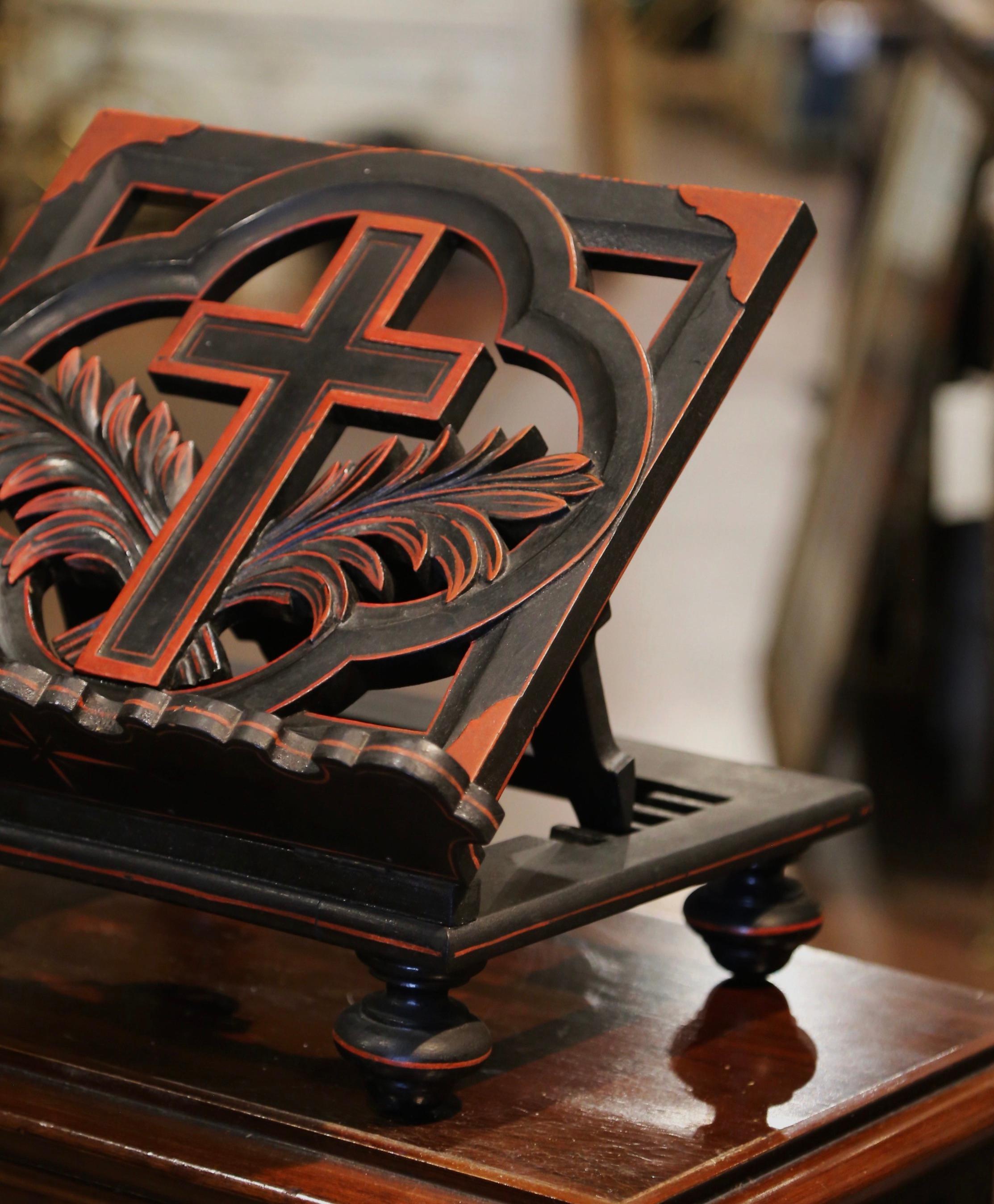 Hand-Carved Early 20th Century French Carved Mahogany Folding Bible Book Stand For Sale