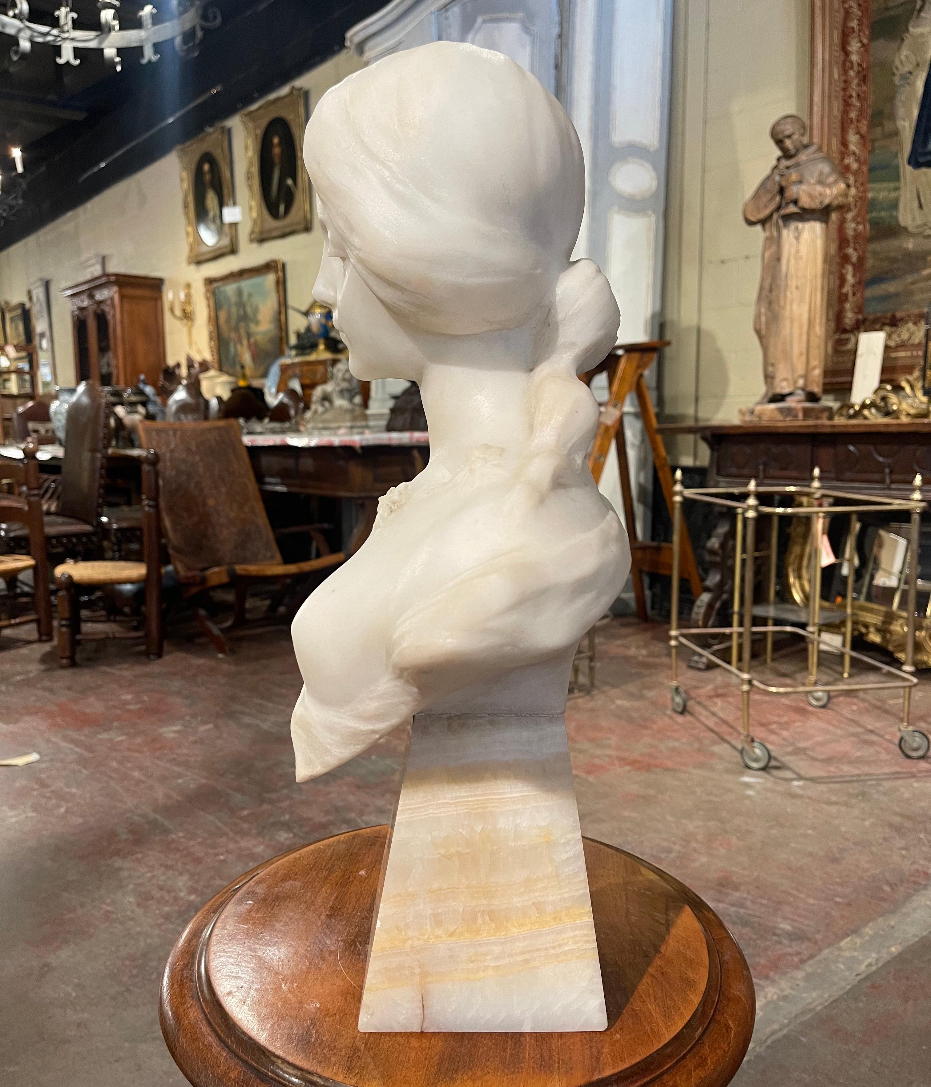 Early 20th Century French Carved Marble Bust of Young Beauty Signed A. Gory 1