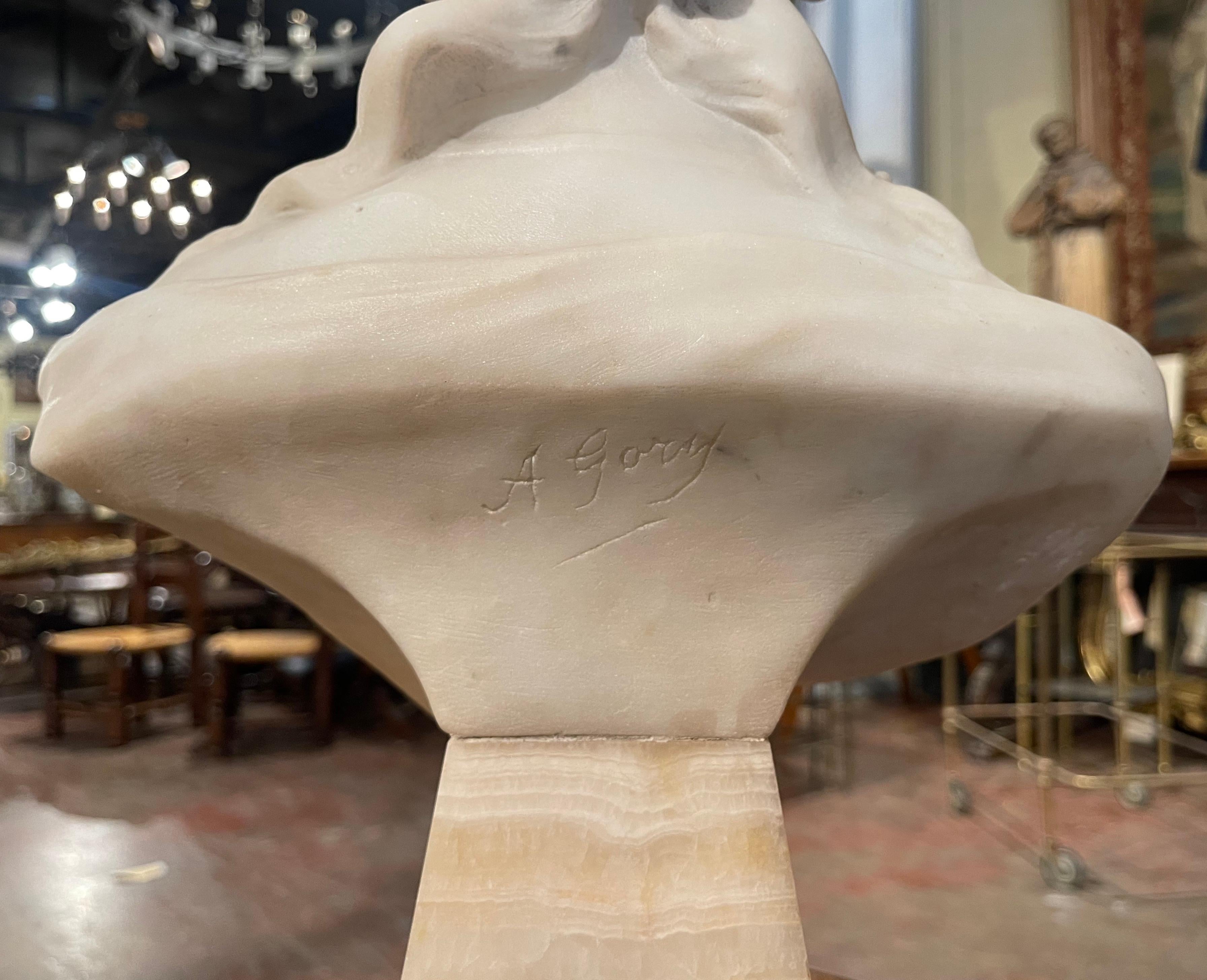 Quartz Buste de jeune beauté en marbre sculpté français du début du 20e siècle signé A. Gory en vente