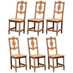 Early 20th Century French Carved Oak Dining Chairs with Vine Motifs, Set of Six