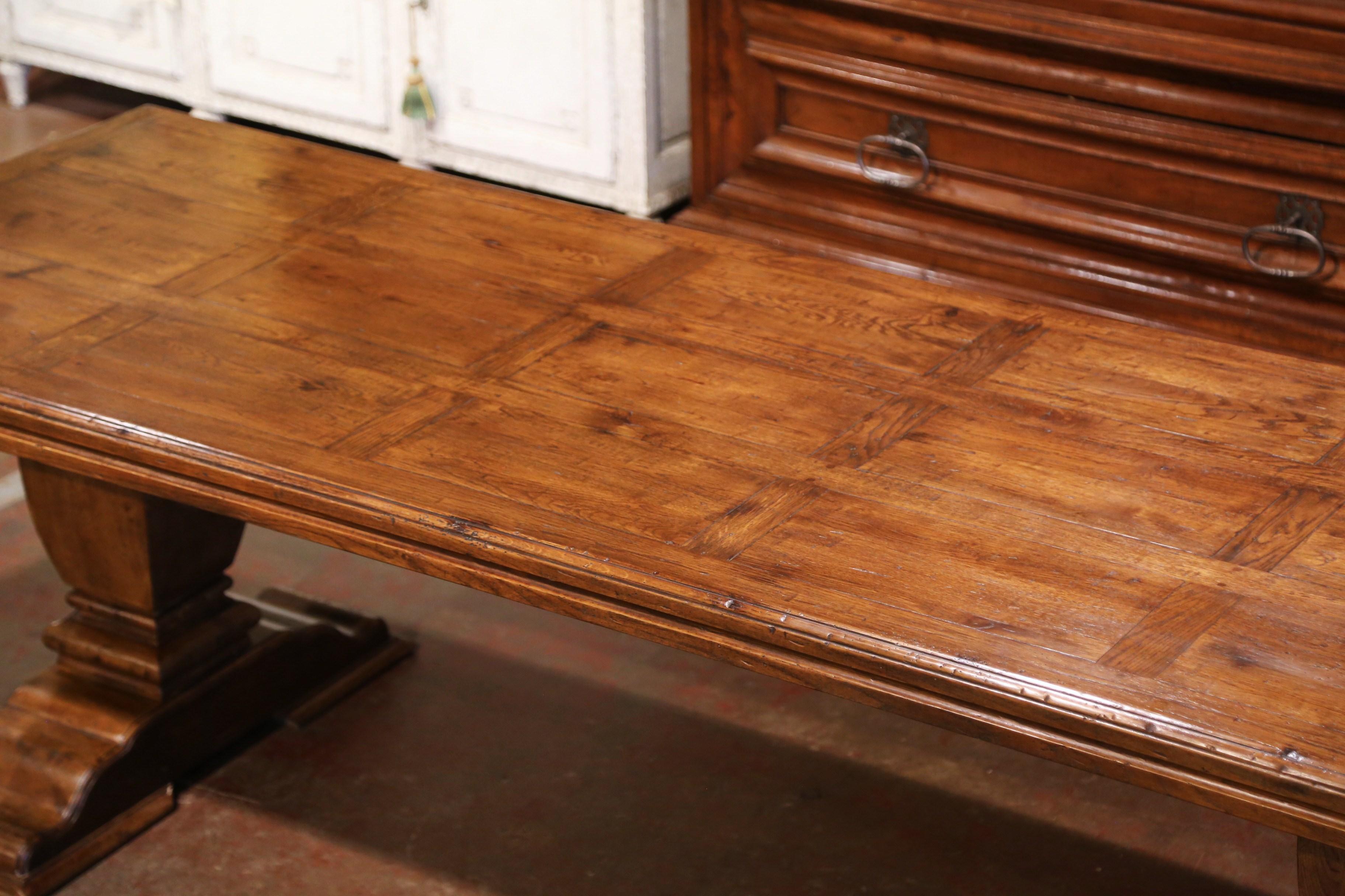 Early 20th Century French Carved Oak Farm Trestle Table on Double-Pedestal Base 2