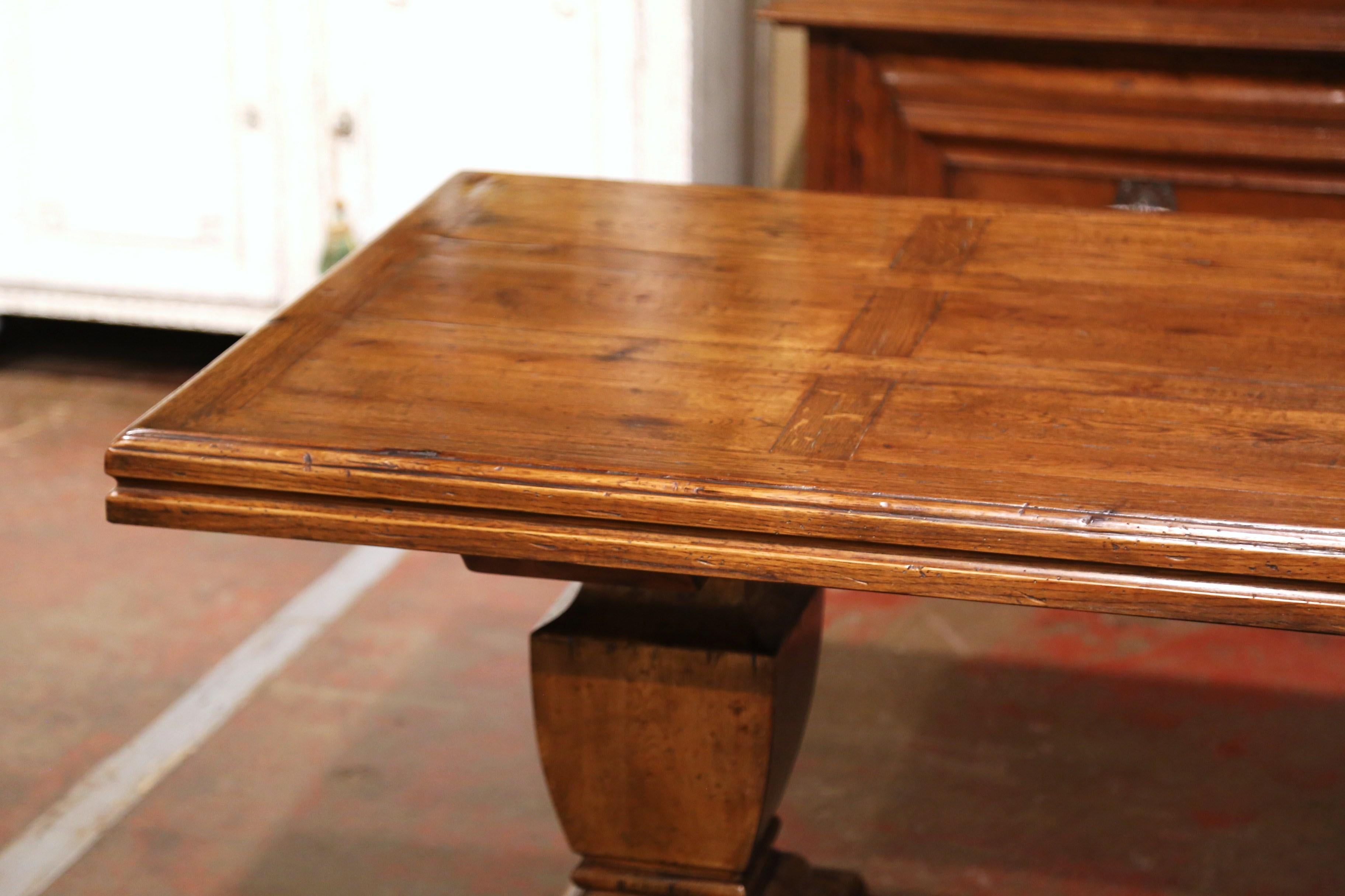 Early 20th Century French Carved Oak Farm Trestle Table on Double-Pedestal Base 3